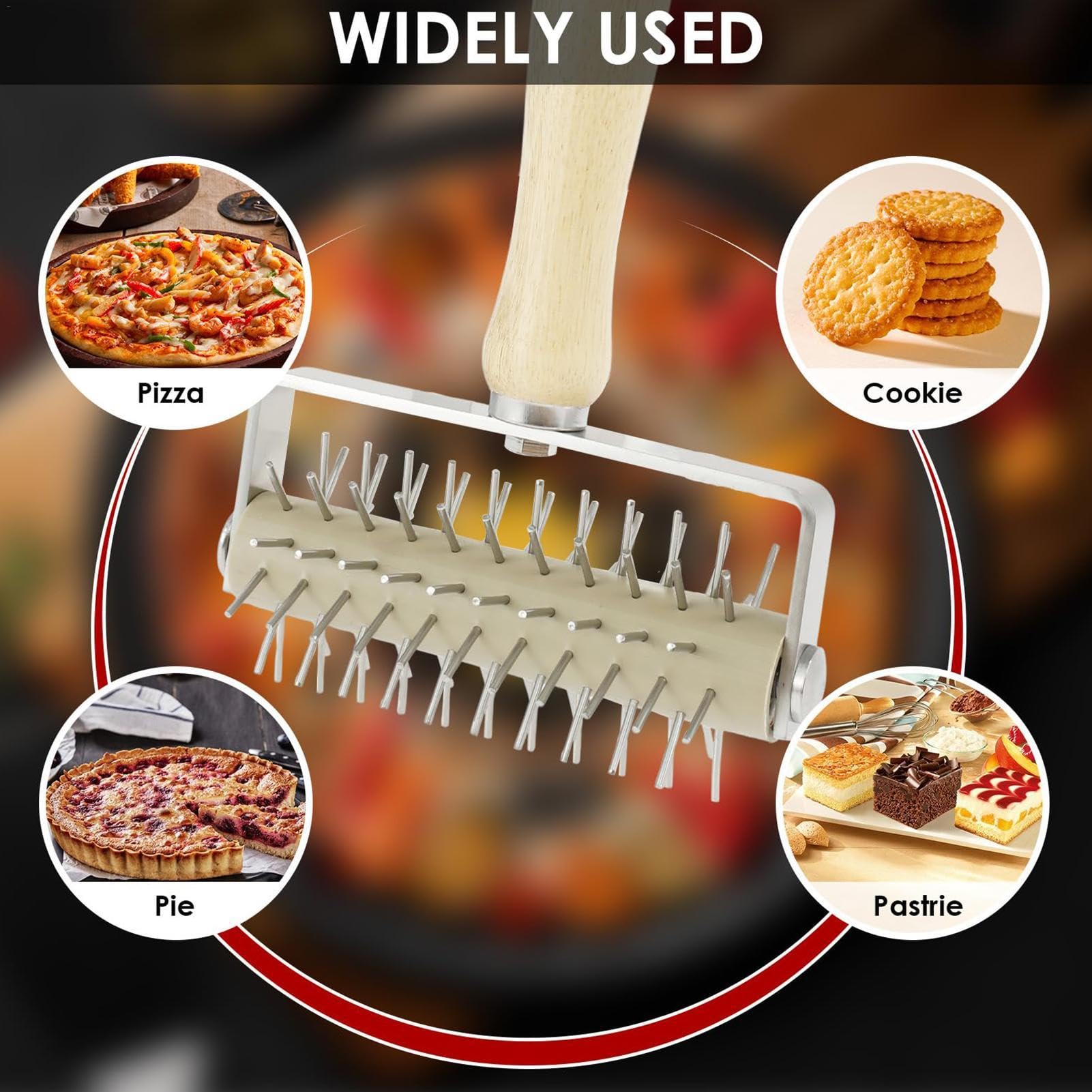 Docker Docker, Rullo docker per impasto - Perforatore per pizza,Foro per pasticceria per pizza, biscotti, crosta di pane, strumento per agganciare, per pizza