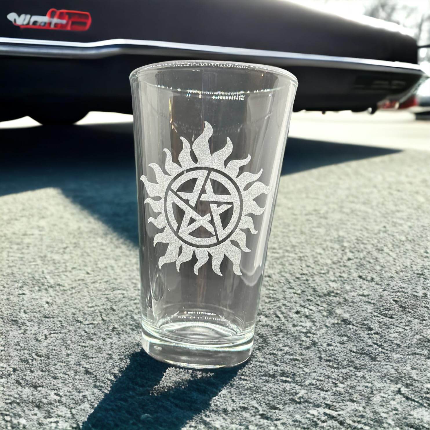 Brindle Southern Farms Supernatural Fan Gift Set Anti-Possession and Saving People Hunting Things Engraved Drinking Glass Set of Two: SPN Fan Gift Pint Beer Drinking Glasses