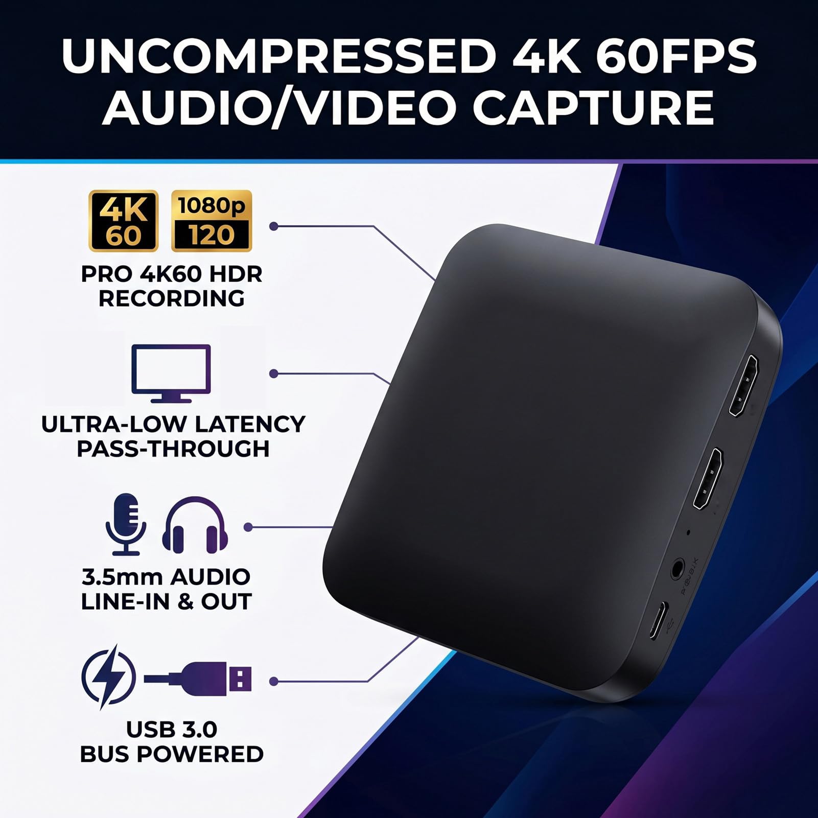 Goshyda Scheda di Acquisizione Video 4K 60FPS, Interfaccia Multimediale HD per Registratore Video USB 3.0 con Registrazione Non Compressa, Bassa Latenza, Interfaccia da 3,5 Mm, per