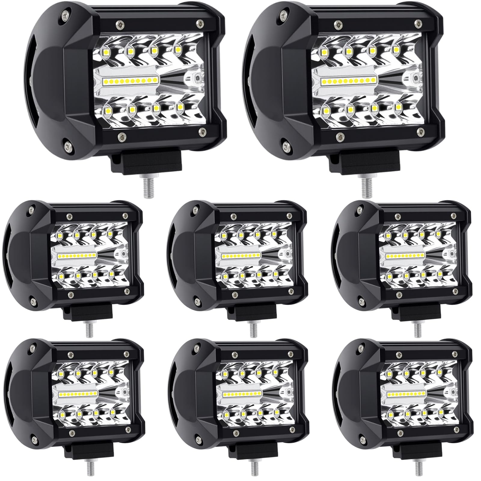 4 Inch Led Pod Lights 60W 12000LM Triple Row Spot Flood Combo Off Road Fog Driving Work Light for Truck ATV UTV SUV Boat, 8 Pack