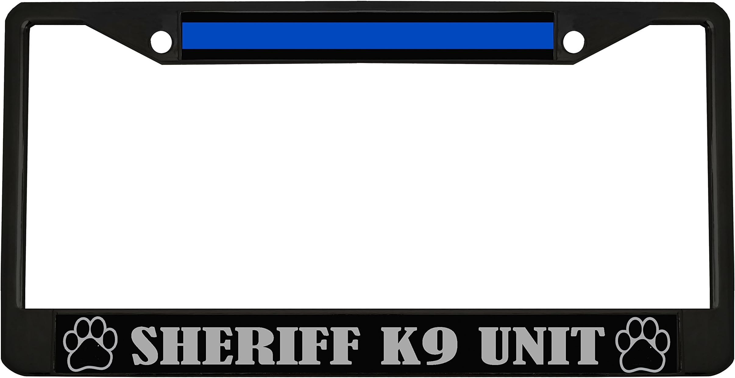 New Custom Auto Tag Thin Blue Line Sheriff K9 Unit Metal License Plate Frame Chrome/Black (2BLACL/Silver)