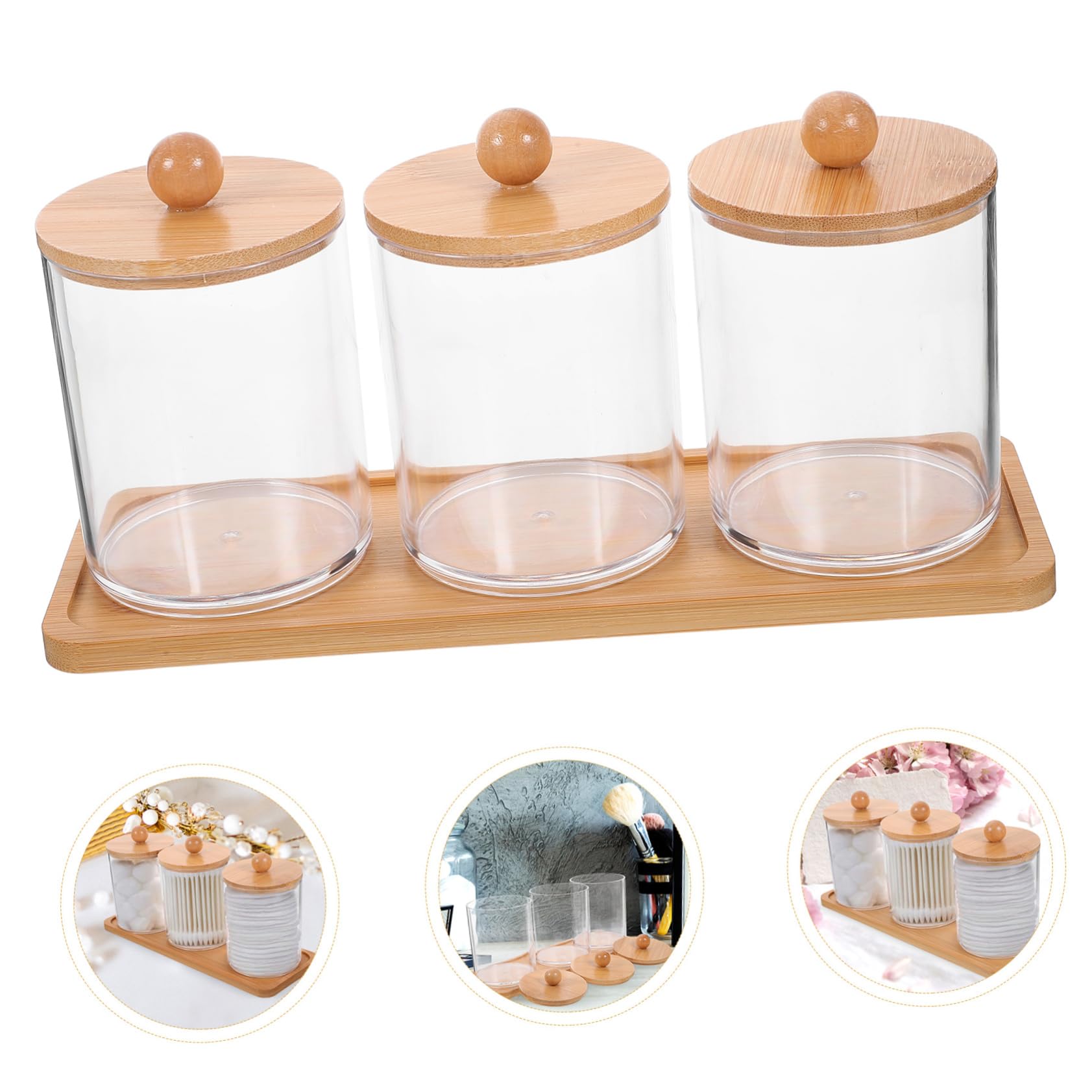 Ciieeo 3 Sätze Make-up- Kommode Schminktisch Wattepaddosen Wattestäbchen-ball-pad-gläser Badezimmer-waschtisch-organizer Spender Für Wattepads Wattebällchen P.s