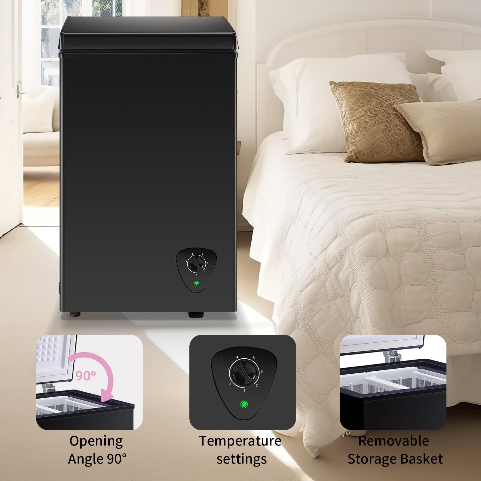 Chest Freezer 2.2 Cu.Ft Small Deep Freezer Adjustable Temperature 7 Thermostat And Energy Saving Removable Basket For Garage Basement Dorm Apartment Kitchen Business, Black on Fridge.com - View 6