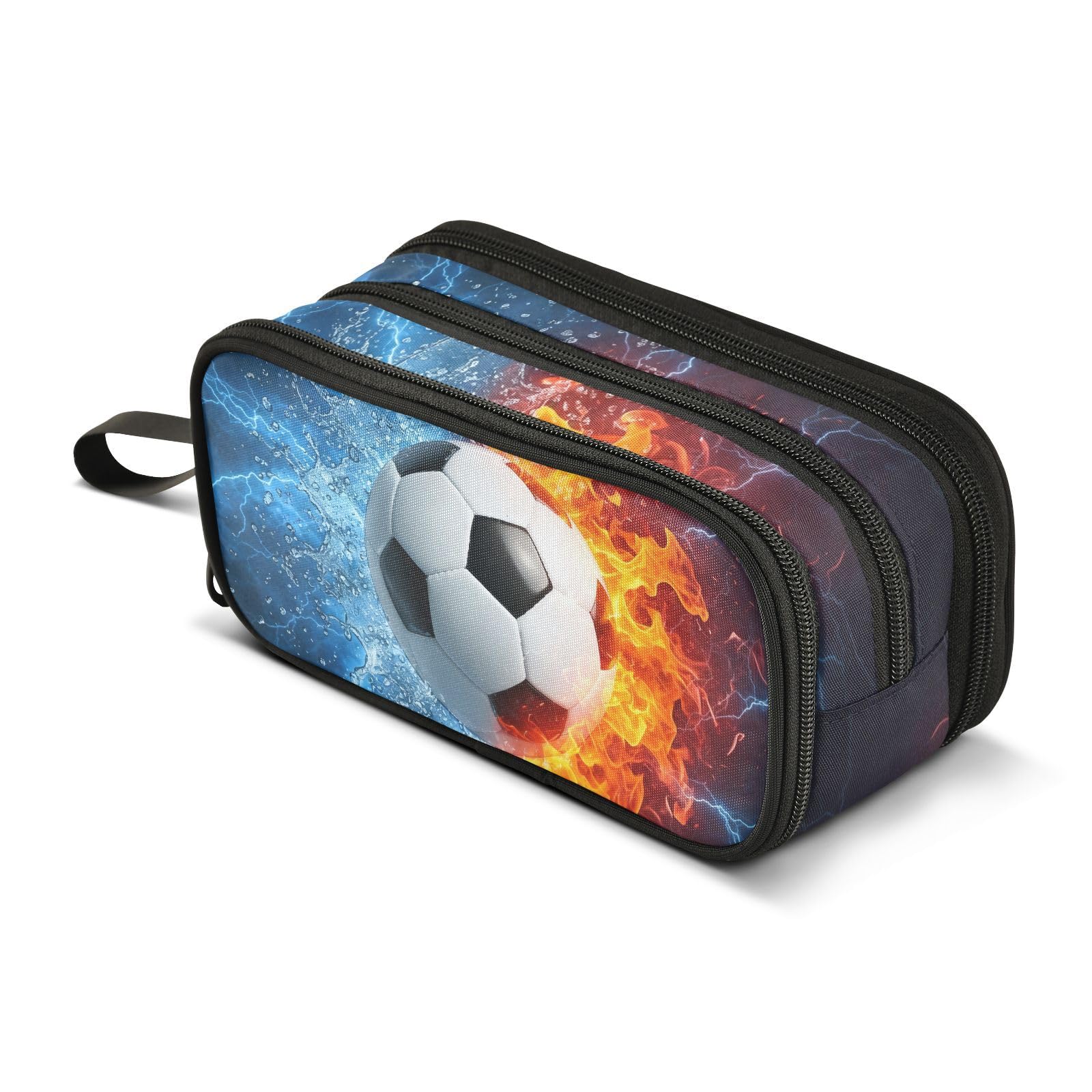 BOENLE Football Pencil Case for Boys and Girls, Large Pencil Case with Zipper Compartments, Large Capacity Stationery Pen Bag Organizer for Kids Teens โ image 1
