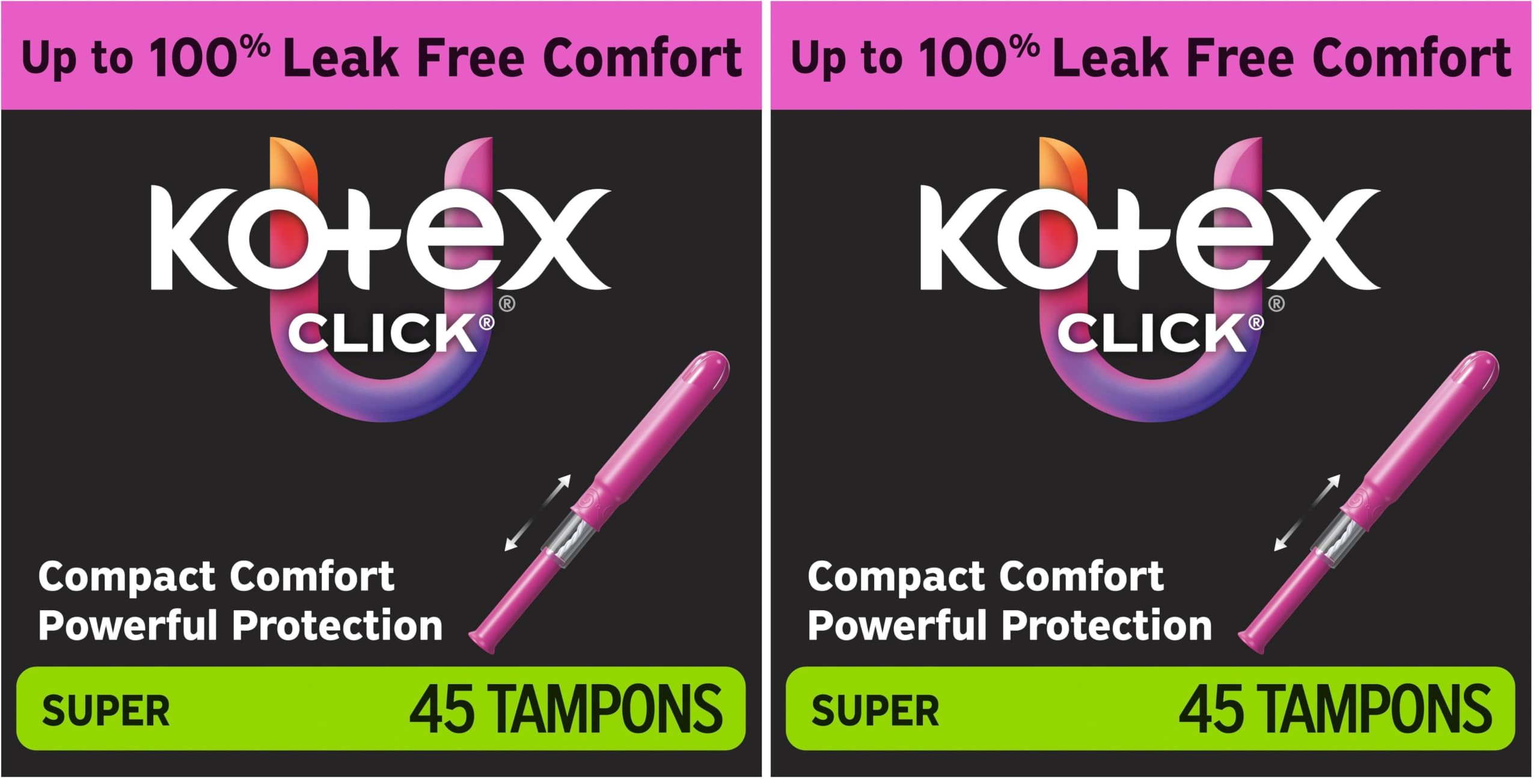 U by Kotex Click Compact Tampons, Super Absorbency, Unscented, 45 Count (Pack of 2)