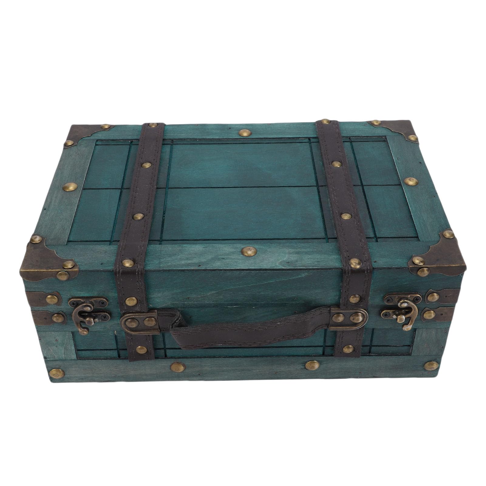 Ejoyous Baúl de Madera, Baúl de Almacenamiento de Madera Vintage, Caja de Compuesta con Herrajes Antiguos, Ideal para Decoración del Hogar y Accesorios de Fotografía 30 X 19,5 X 12 Cm (1624C-01 Verde)