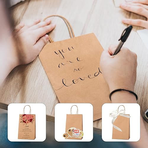 Miniatura 6 de METRONIC Bolsas de papel marrón con asas a granel de 5.25 x 3.75 x 8 pulgadas, 100 bolsas de regalo de estraza para pequeñas empresas, cumpleaños,