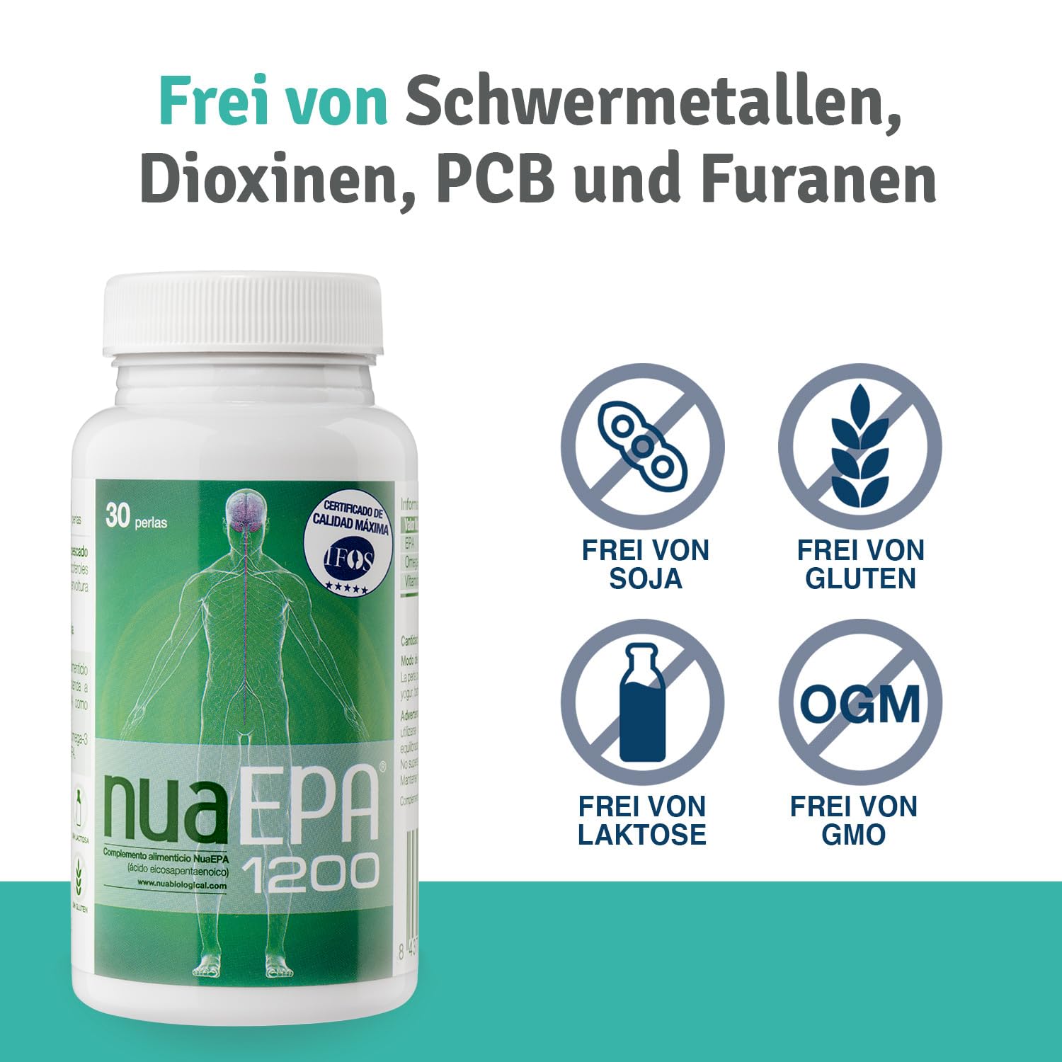 Nua Biological - NuaEPA 1200 - Nahrungsergänzungsmittel auf Basis von EPA (Eicosapentaensäure) - Omega-3 aus Blauem Meeresfisch - 30 Kapseln in Triglycerid-Form (1200 mg)