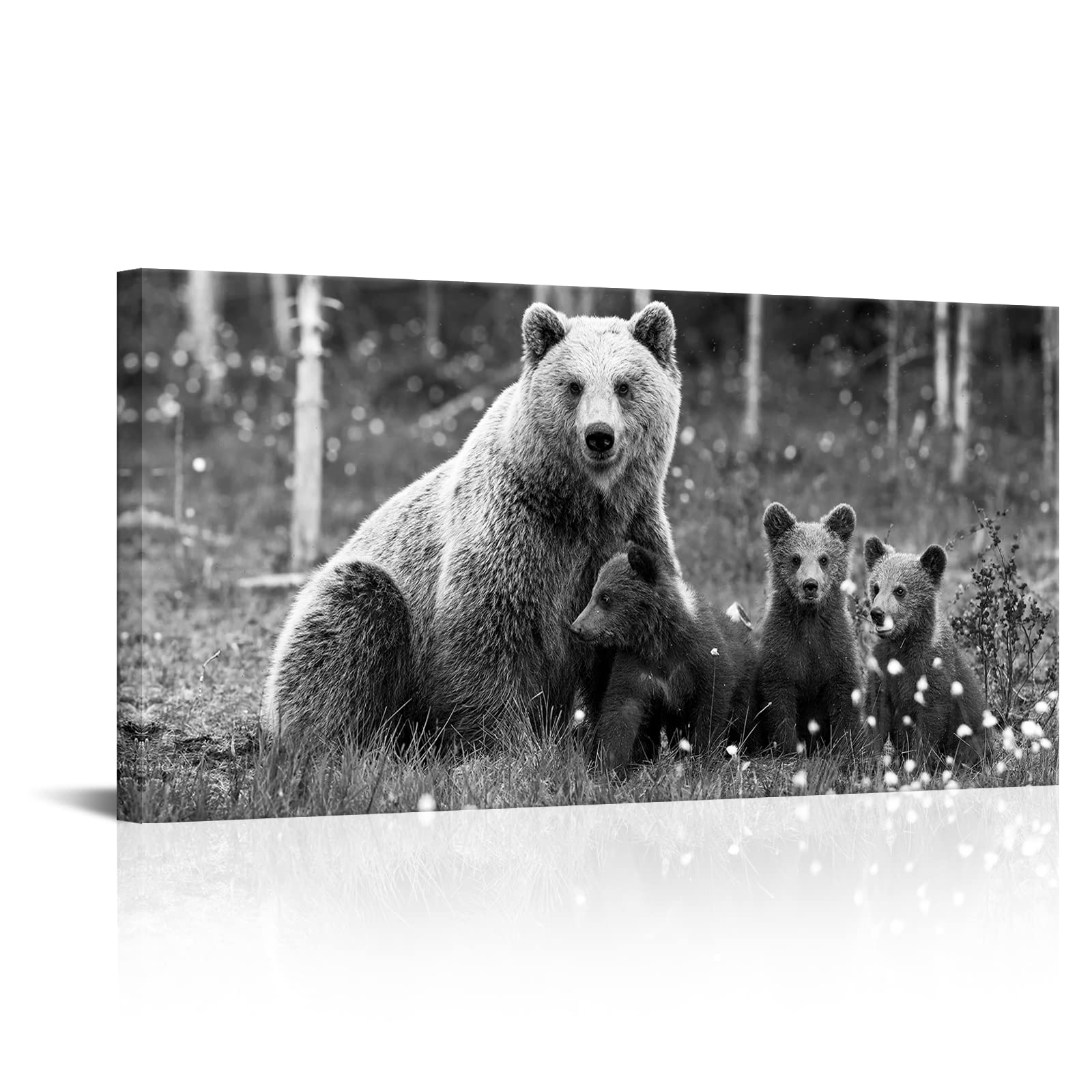 Nachic Wall Bears Family Canvas Print Wall Art Black and White Grizzly Bear Picture Painting Decorations for Farmhouse Cabin Gallery Canvas Wrapped
