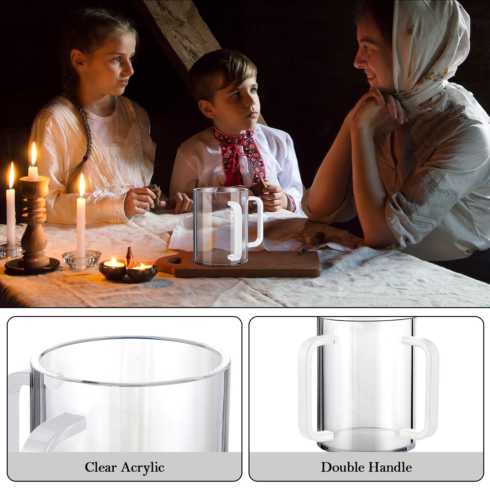 Judaica Handwaschbecher Aus Acryl – Transparenter Becher Mit Doppelgriff Für Netilat Yadayim, 800 Ml, 14x9,9 Cm