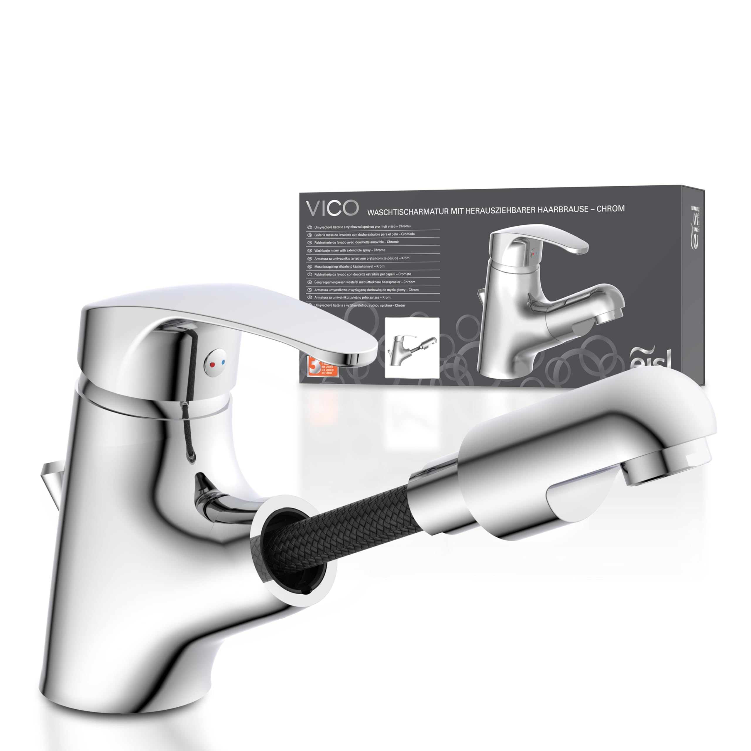 EISL VICO NI075TCO, rubinetto bagno lavabo, rubinetto da bagno con doccetta estraibile, miscelatore per lavabo con doccetta, miscelatore lavabo bagno, cromo