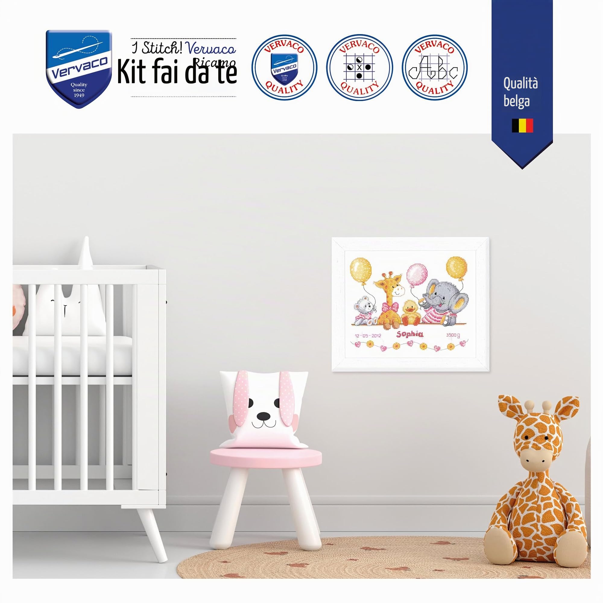 VERVACO Kit Punto Croce Contato Baby Shower II Annuncio Nascita Punto Croce ca. 27 x 22 cm Regalo Personalizzato Set Fai da Te attività Creative Adulti Benvenuto Bambino Cross Stitch