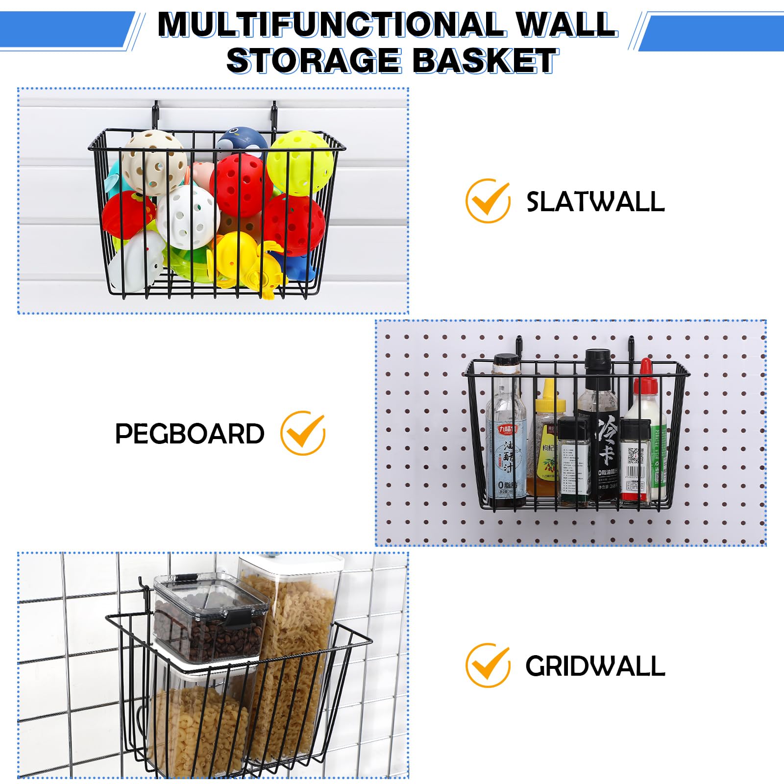 4-Pack Large Slatwall Baskets – Ventilated Metal Storage Bins For Garage, Retail, Kitchen Organization