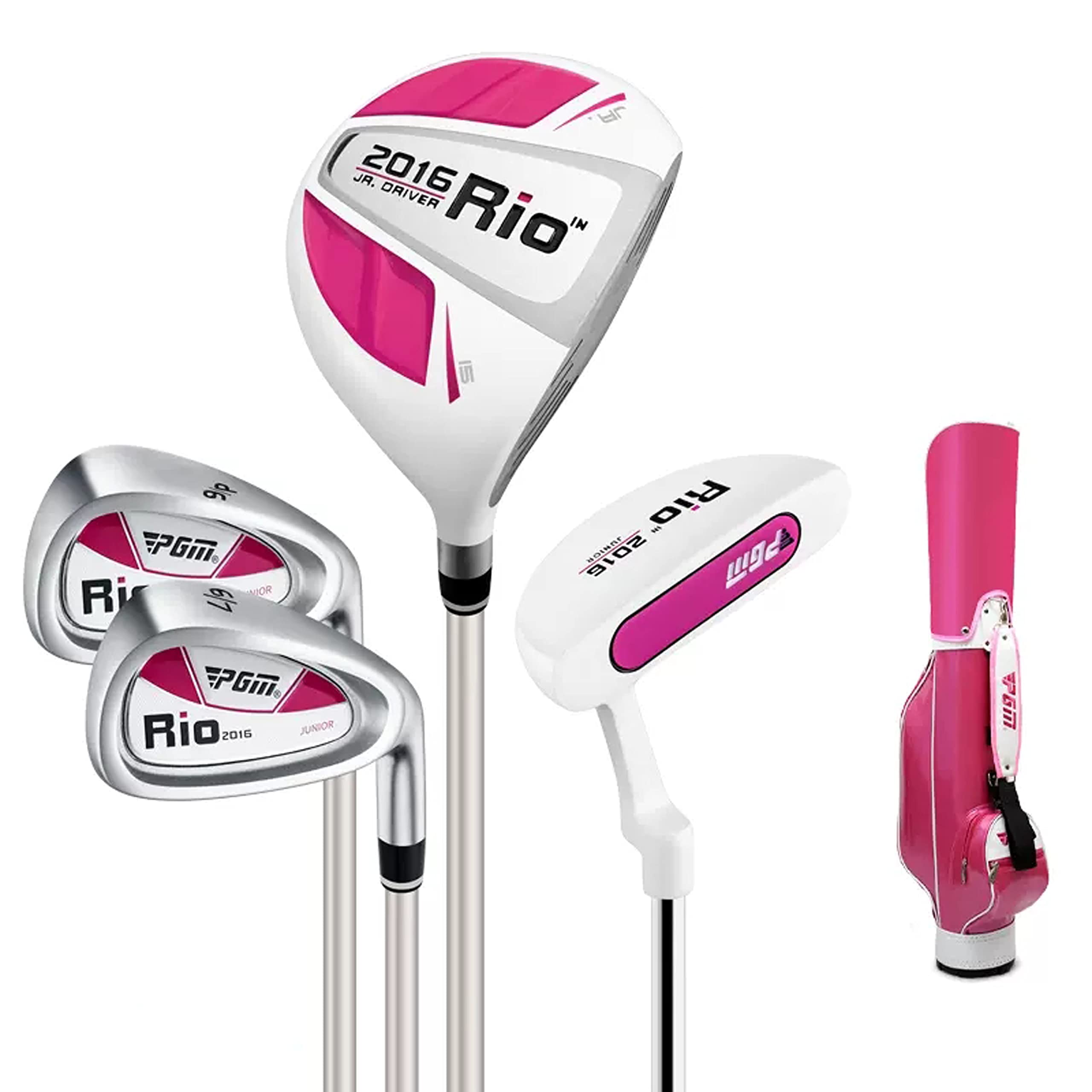 PGMJunior Golf Clubs Set - Kids Golf Clubs for Ages 3-5, 6-8, 9-12 | Right Handed - Oversized Sweet Spot 360cc Driver - Lightweight Graphite Shafts - Golf Stand Bag