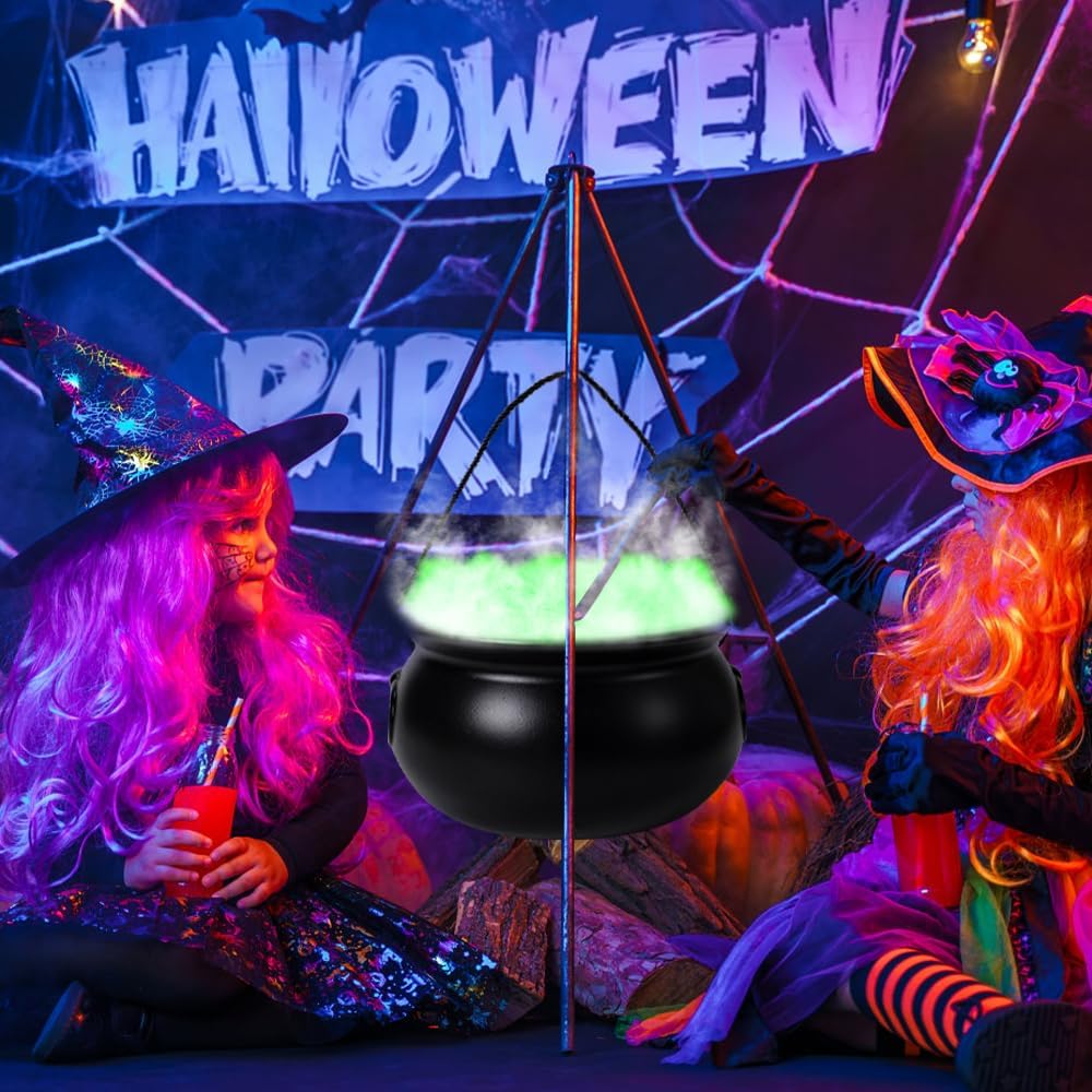 JOISHOP 2 Stück Großer Hexenkessel Kunststoff Schwarz mit Griff für Halloween (32cm und 18,8cm)