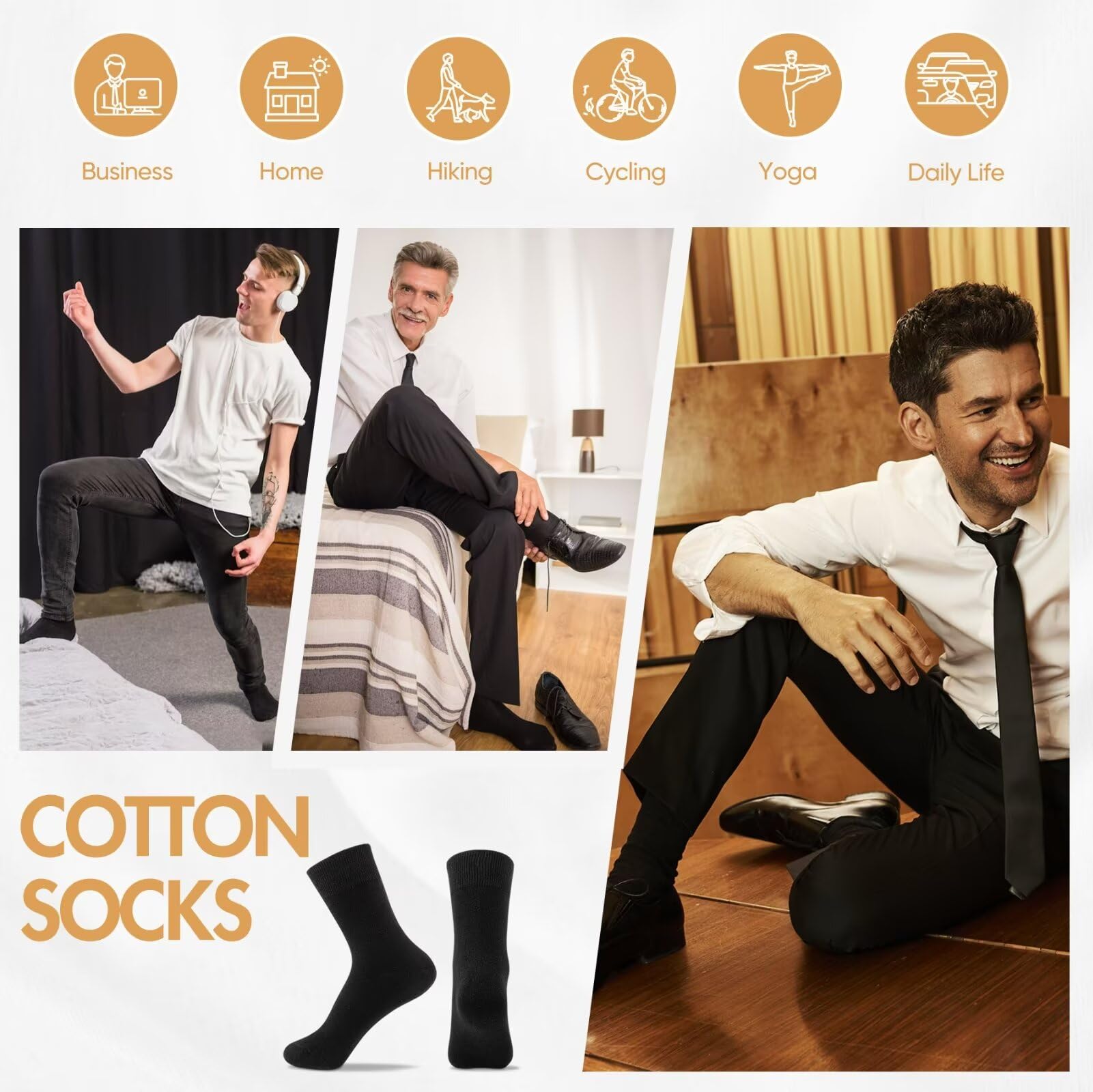 NUOZA Socken Herren 12 paar Sportsocken Baumwolle Business Socken Lange Atmungsaktive Socks Schwarz/Weiße