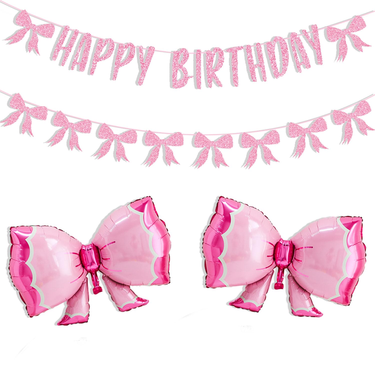 Coquette Birthday Decorations Pink Happy Birthday Banner with Bow Balloons for Bow Themed Party Decorations