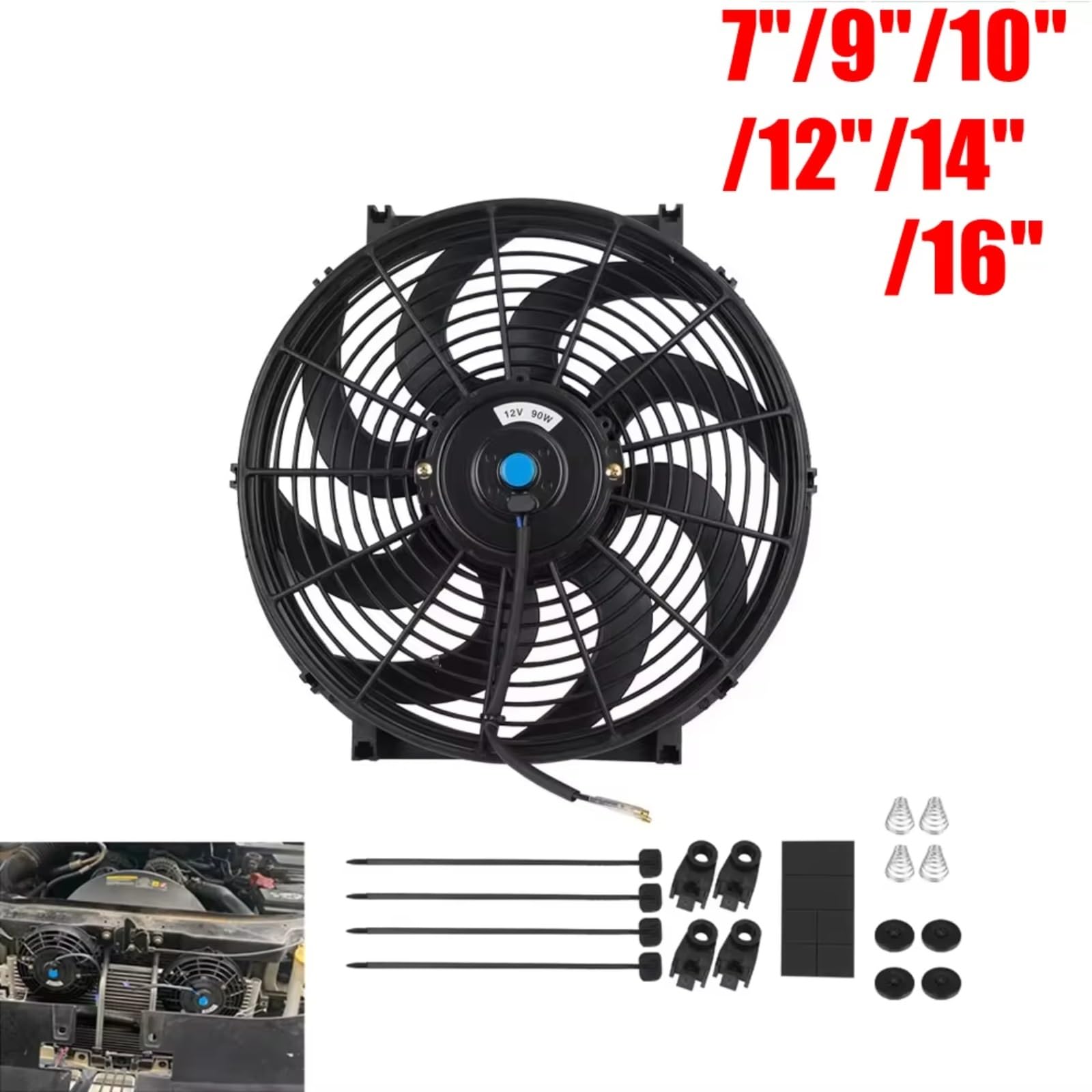 Motor Coche Radiador eléctrico Kit De Montaje De Aspas para Ventilador De Aire Acondicionado De Coche, Universal, 7 9 10 12 14 16 Pulgadas 12V 80W 2100 RPM CF-1001(A-10inch-6 Blades)