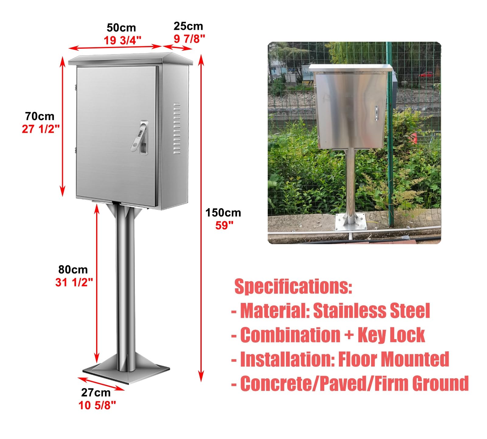 Pedestal de carga para vehículos eléctricos con gancho para cable, color plata, caja protectora para carga de coches eléctricos, cerrojo para estación de carga de vehículos eléctricos para uso en in