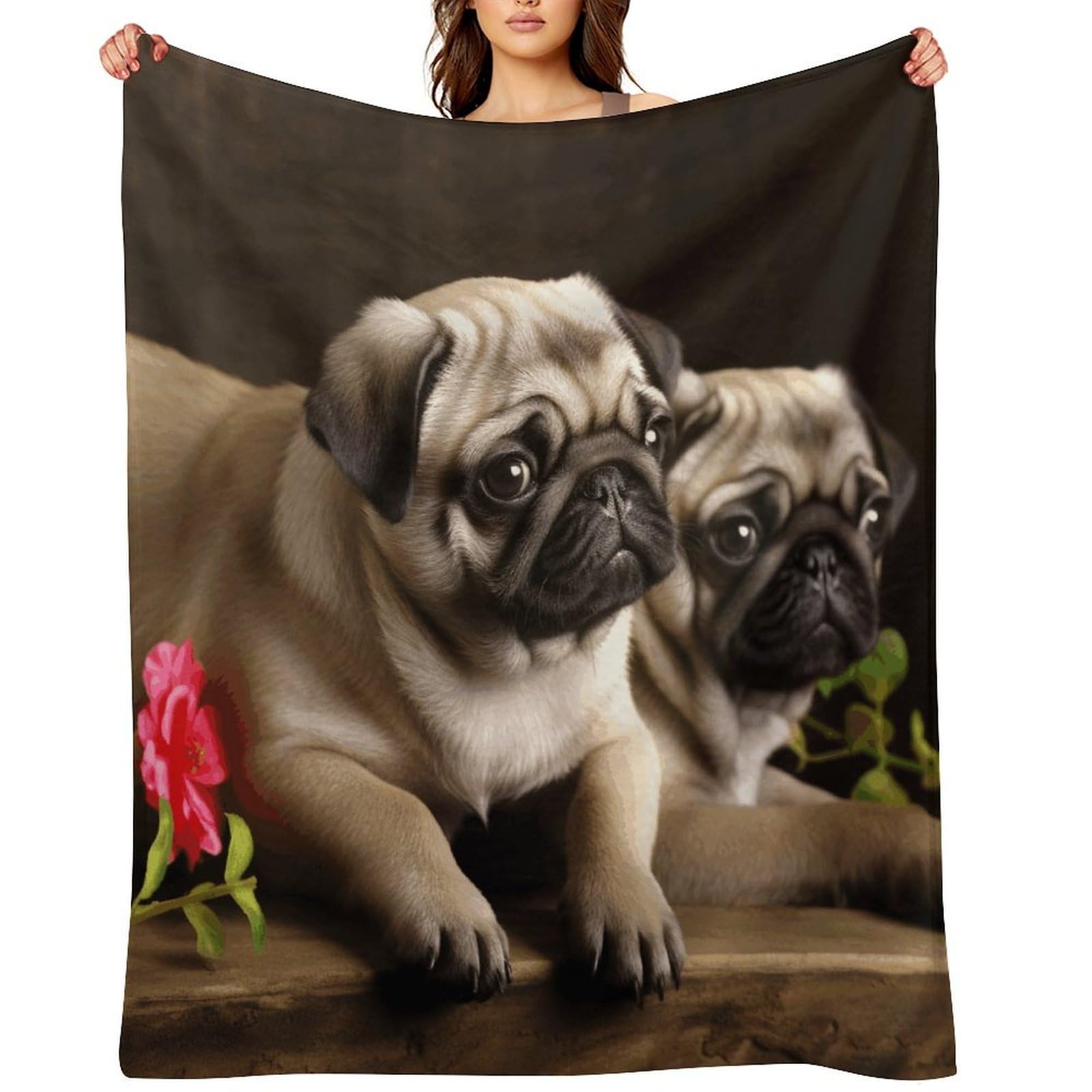 Puppys Pug Blankets Large Luxury Flannel Throw Blanket Fashion Thick Blanket for Sofa&Bed Blankets Cozy Ultra-Soft Bath Towel for Men&Women 40"x50"