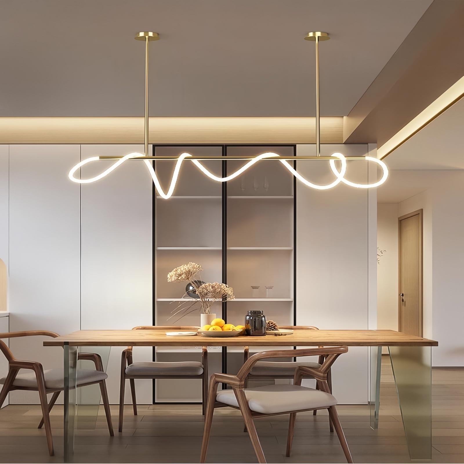 Photo 1 of FBFC Modern LED Linear Pendant Light for Dining Room, Gold Chandelier for Office, 78" DIY Ceiling Chandelier Light with Remote Control Stepless Dimming, Restaurant Kitchen Long Hose Lamp