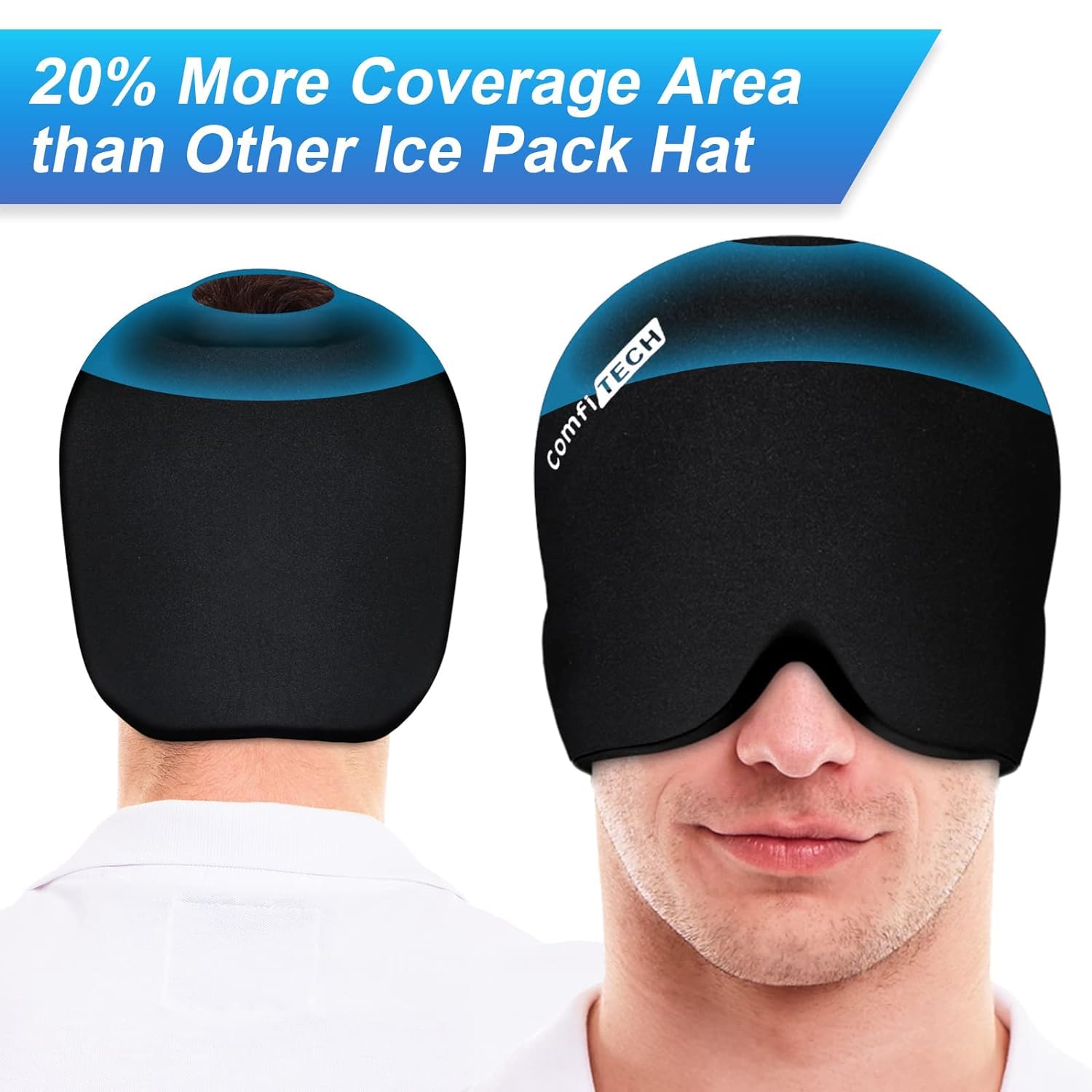 Buyntry Migraine Ice Head Wrap, Headache Relief Hat for Migraine Cap for Tension Puffy Eyes Migraine Relief Cap for Sinus Headache and Stress Relief Cold Compress 2