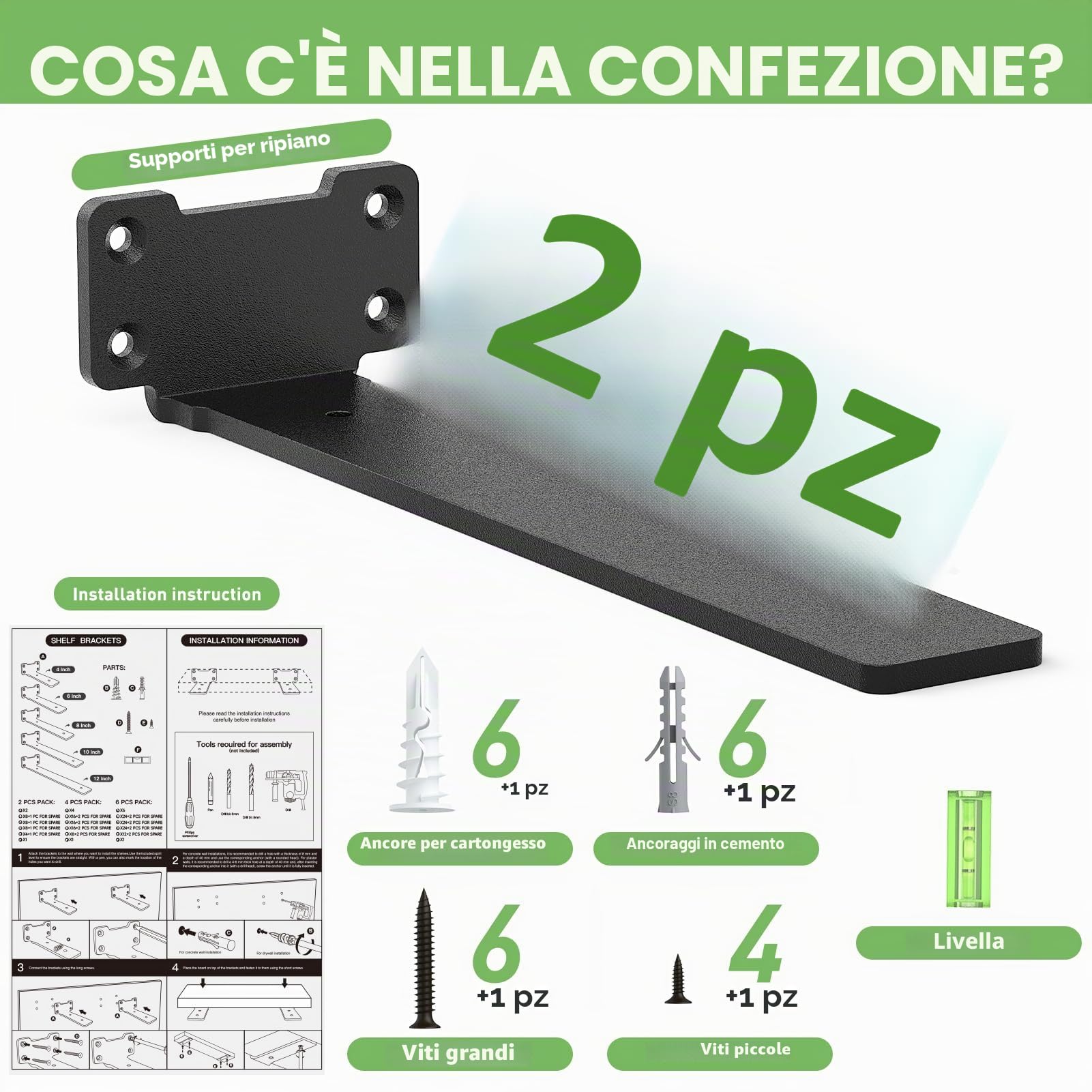 Yeabett 2 supporti per mensole, 30 cm, carico pesante, 75 kg, colore: nero