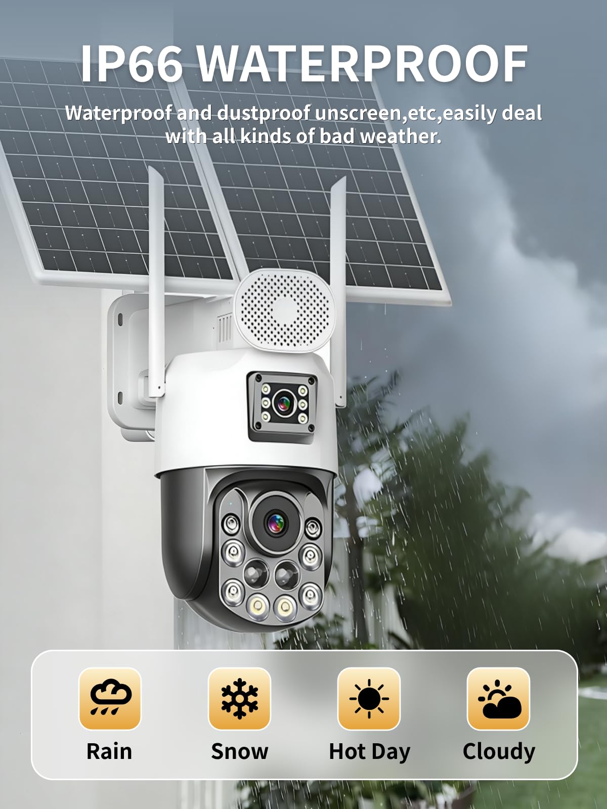 Telecamera di sicurezza wireless per esterni, 4G Solar IP66 impermeabile, rilevamento del movimento, doppia fotocamera HD da 6 MP, panoramica e inclinabile, zoom 36x, include scheda SD da 64 GB