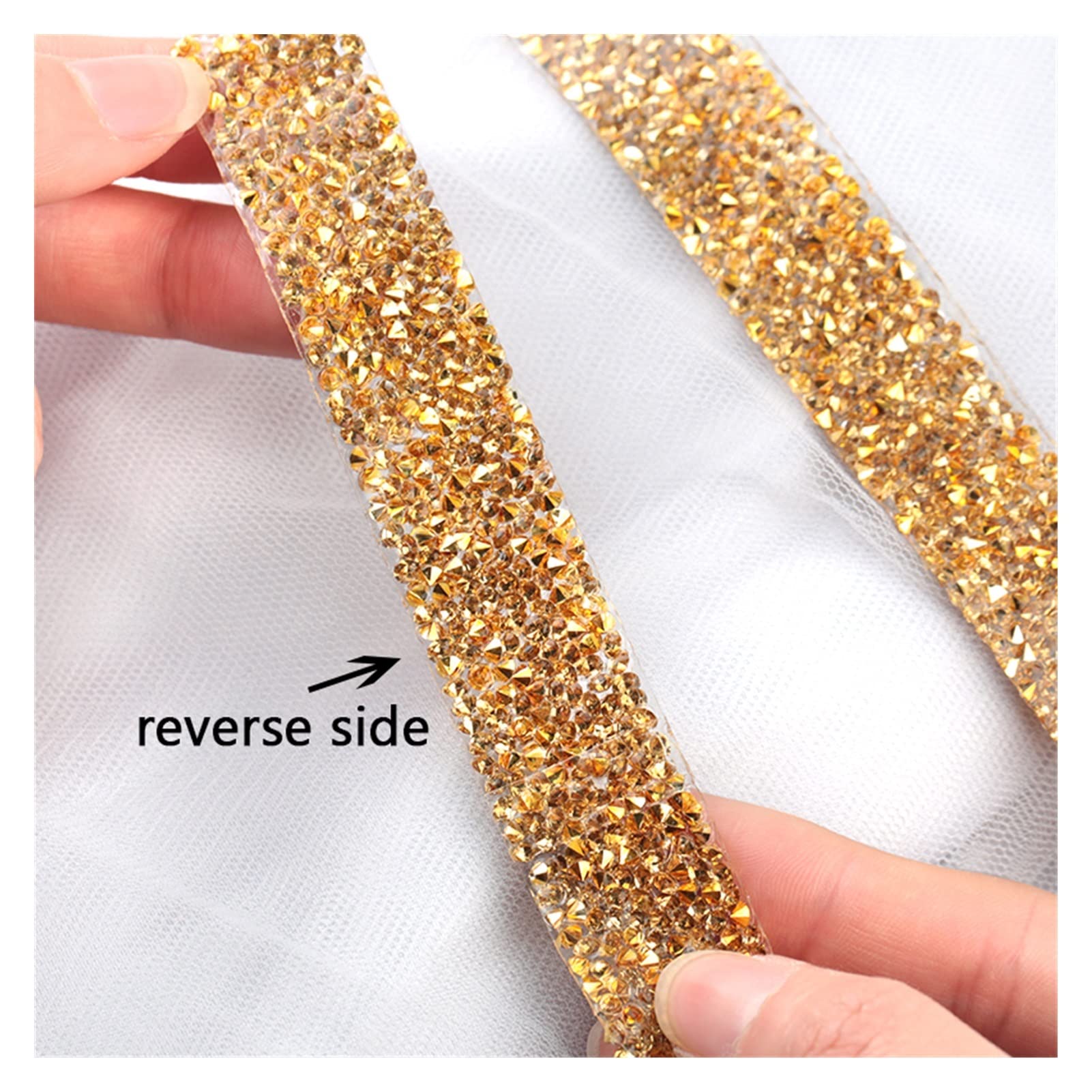 ACiyD Mehrzweck, 2 Yards, DIY, goldene Strasssteine, Kristallkette, Glitzerkleid, Strassmotive, Band, Hot-Fix-Patches, Applikation zum Basteln von Geschenkverpackungen (Color : 3cm - 30mm) (1.5cm)