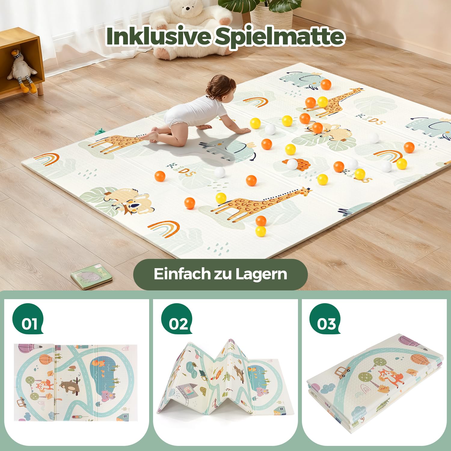 Parc Bébé 150x180 avec Tapis, Jusqu'à 40 KG, Parc Bebe 360° Filet Respirant, 210D Tissu Oxford/Ventouse Base, Sûr Centre d'Activités pour Enfants, 60Boules Océaniques/4Poignées, Dinosaure gris | Parc avec filet respirant et base antidérapante, tissu Oxfor