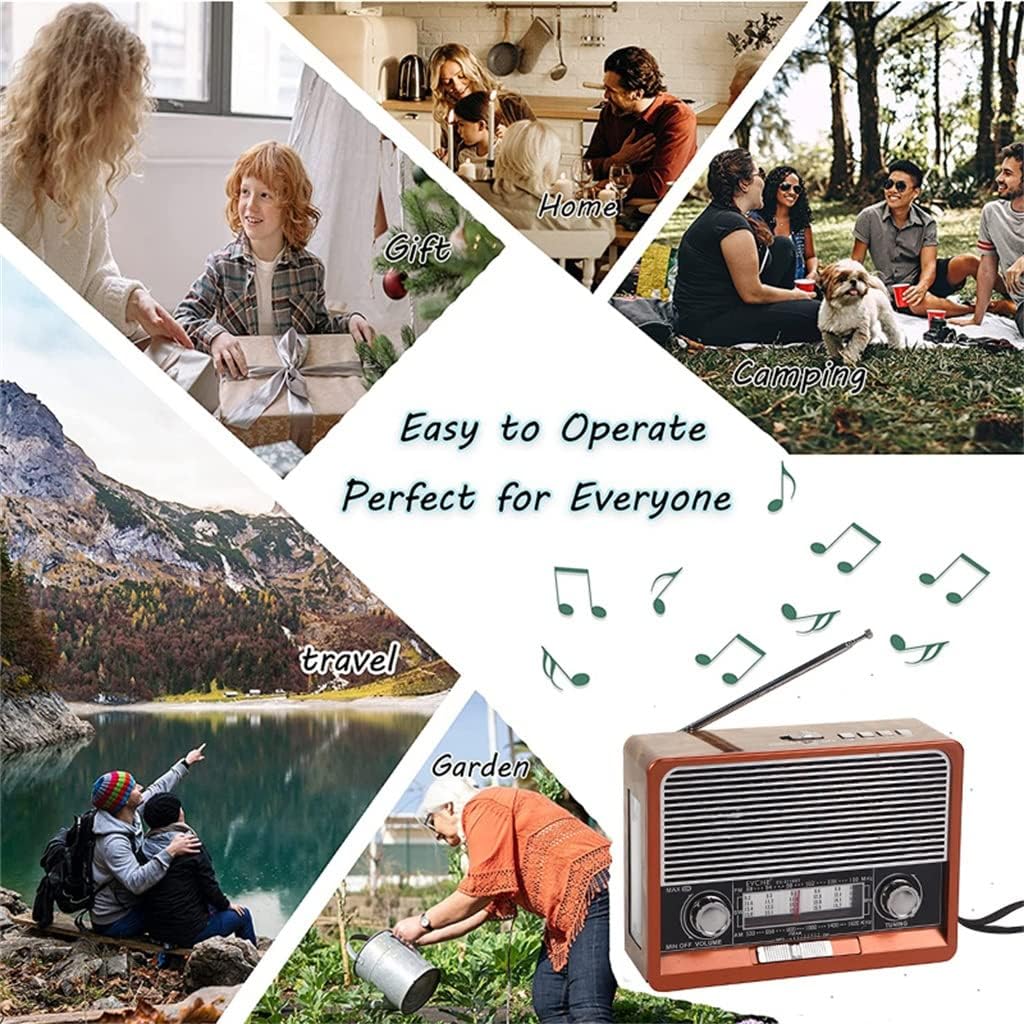 Portable Retro Radio FM/AM/SW1-6 Receiver BT Speaker Solar MP3 Music Player LED Light