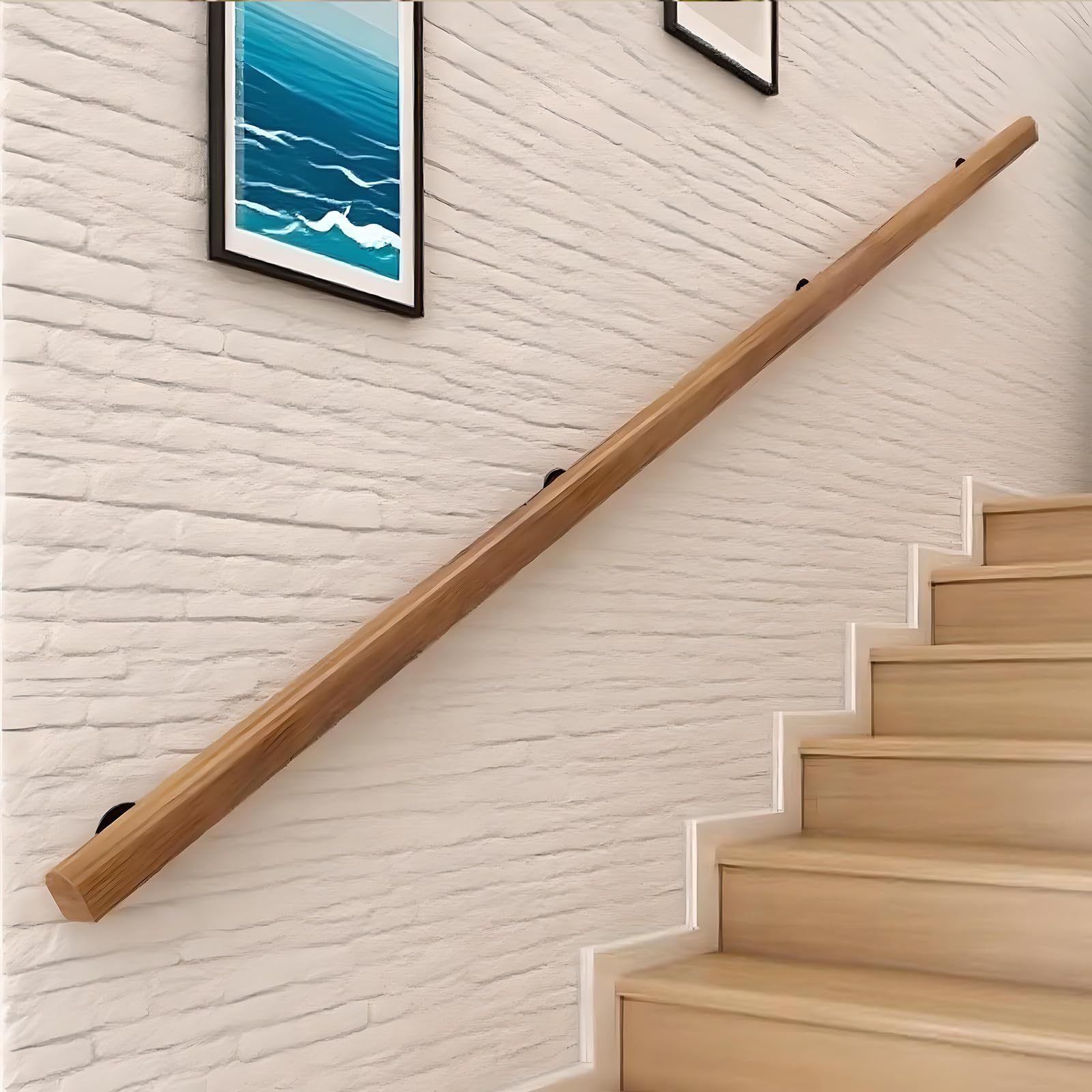 Dawselod 360cm Solid Wooden Handrail, Wall Mount Non-Slip Stair Banister, Heavy Duty Safety Stair Railing for Indoor Outdoor Steps, Ideal for Elderly, Kids & Disabled