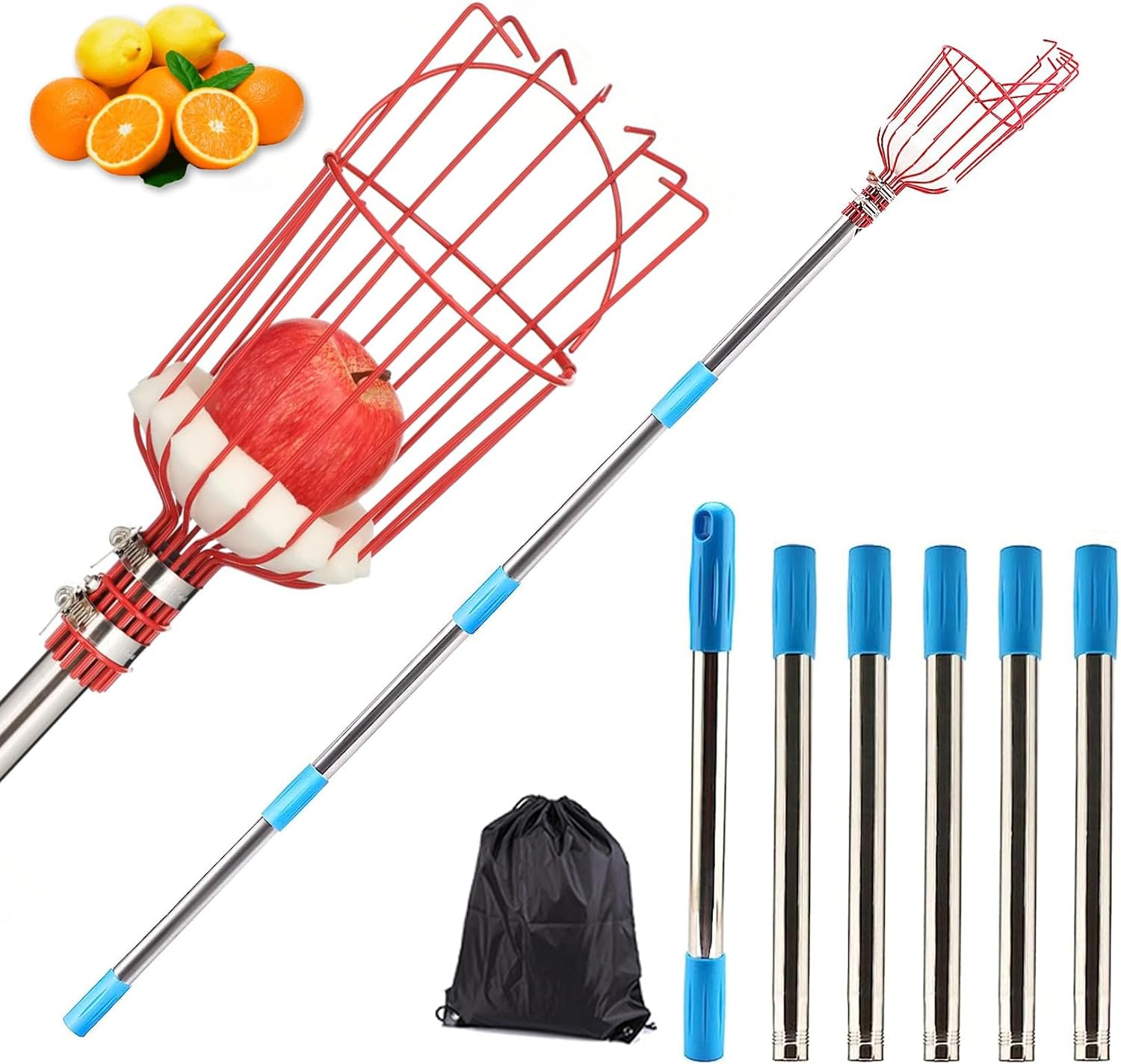 Fruit Picker Tool, Fruit Picking Pole Tools with Baskets, 8 FT