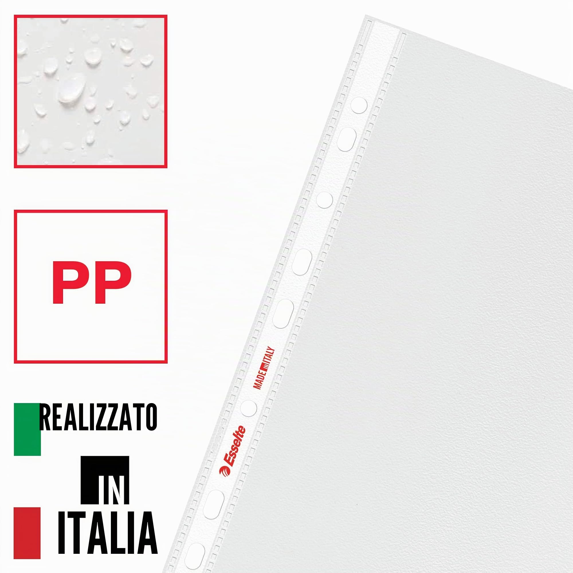 Esselte Buste Perforate Standard, in PPL Antiriflesso, per Archiviare e Conservare Documenti in Formato 22x30 cm, Confezione da 400 Buste, 391007300