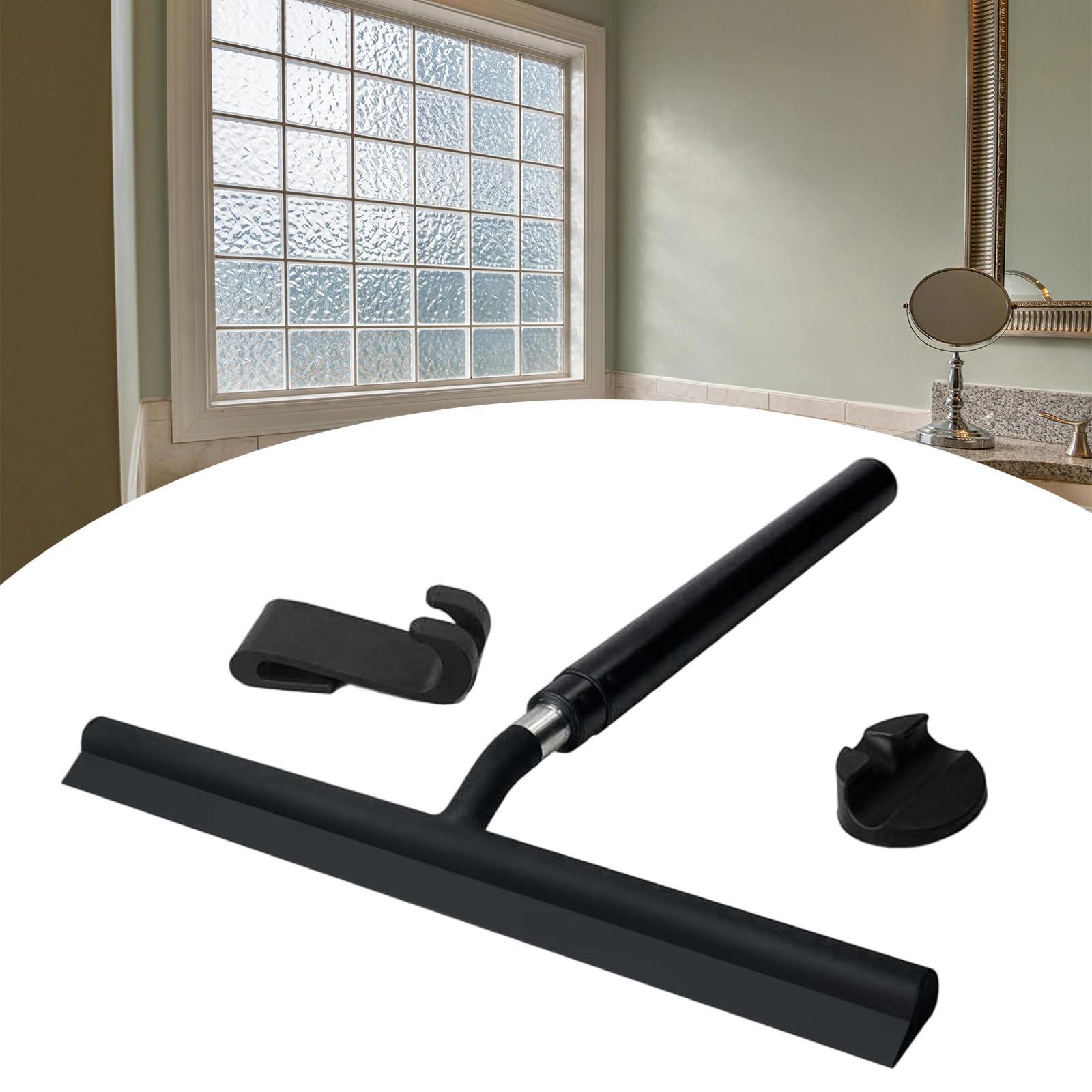 Estropajo telescópico de silicona con cubiertas de tela y gancho, ideal para ducha, vidrio, azulejos, suelos, espejos. Herramienta de limpieza versátil para el baño
