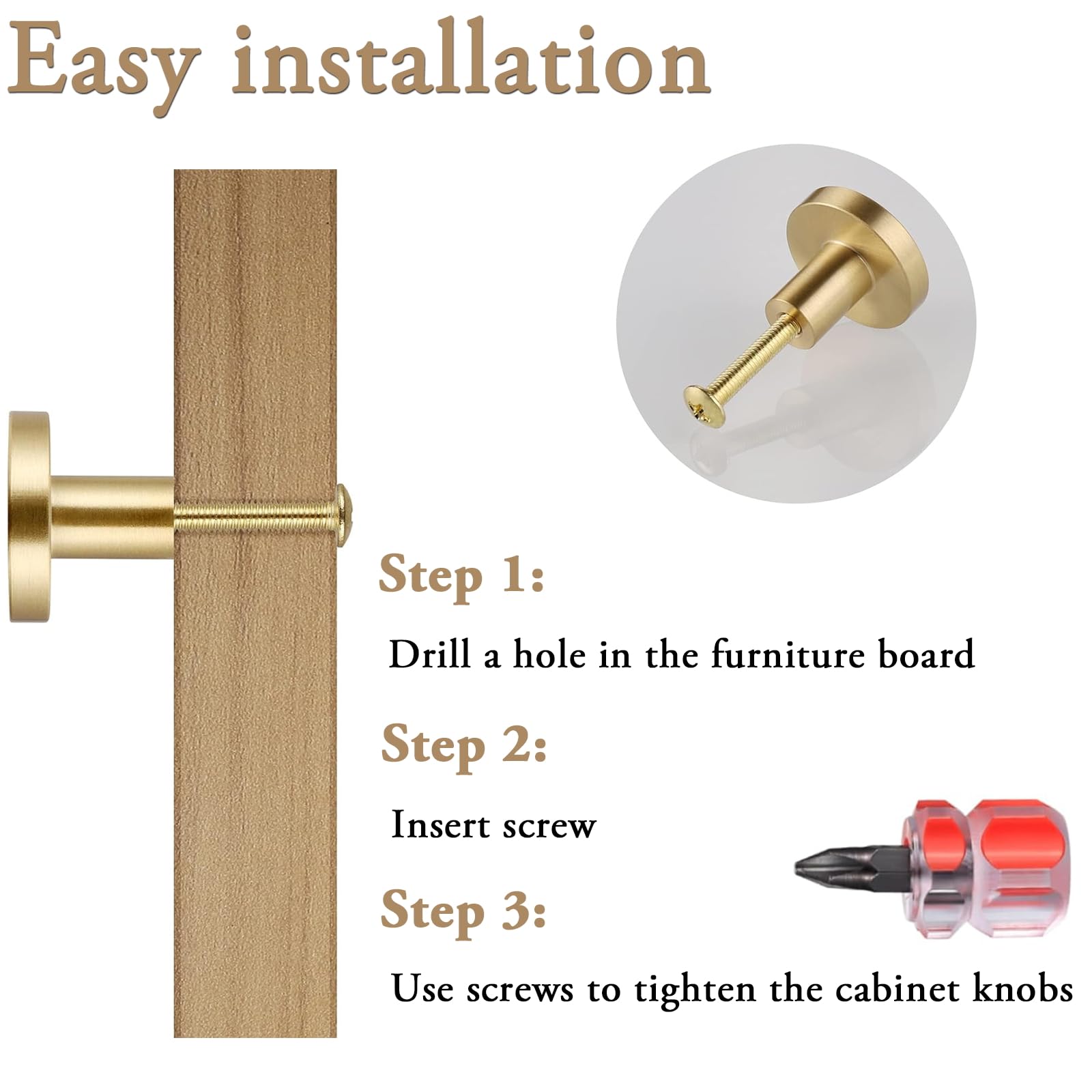 Maniglie Per Mobili NAMIC 6 Pezzi - Pomelli Rotondi Oro Foro Singolo Con Viti - Foto 9