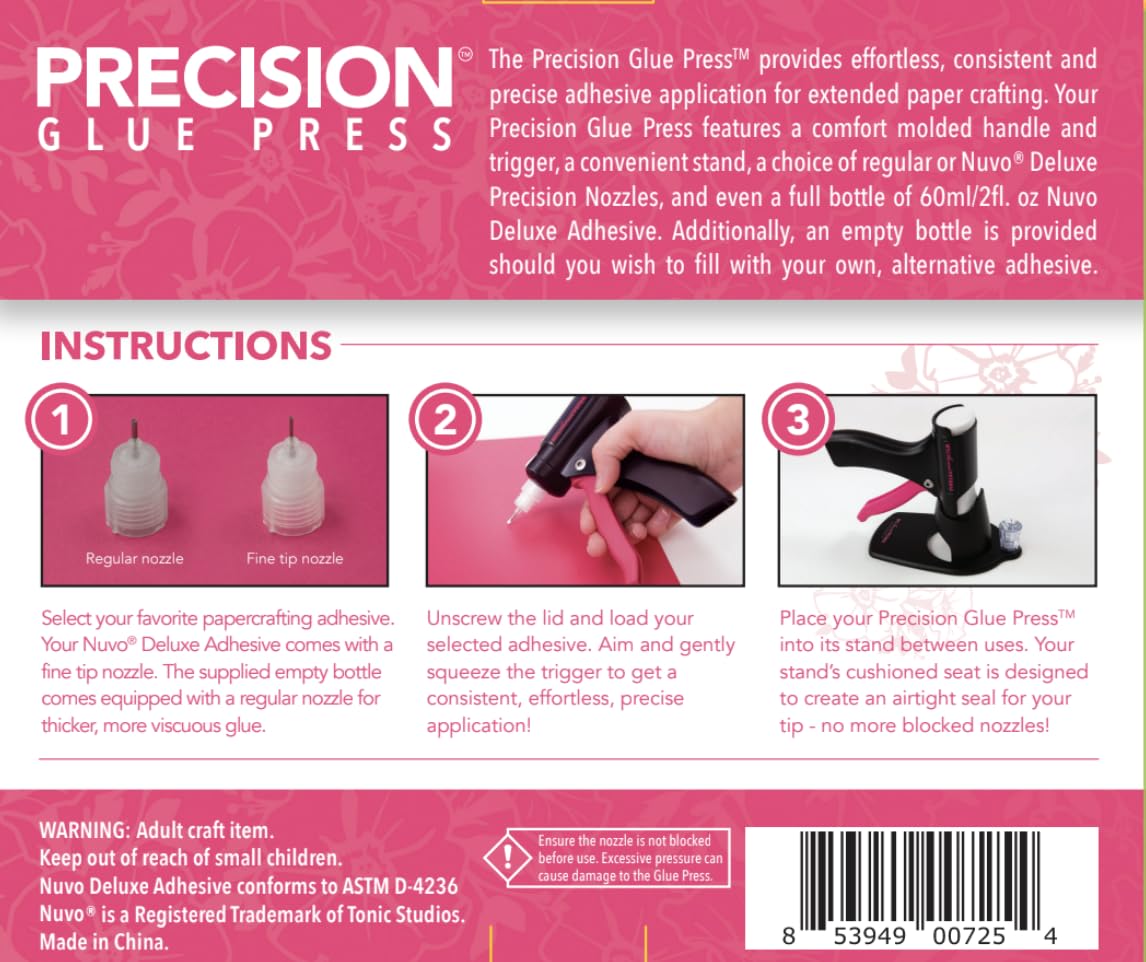 My Sweet Petunia Precision Glue Press – Applikator mit Komfortgriff und 60 ml Nuvo Deluxe Klebstoff, extra Flasche und Doppeldüsen – Präzisions-Bastelkleberwerkzeug für Scrapbooking und