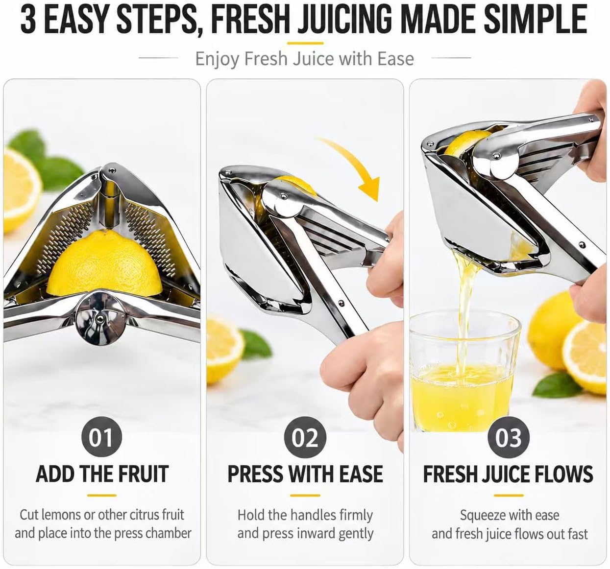 Zinc Alloy Manual Lemon Squeezer with Ergonomic Long Handle
