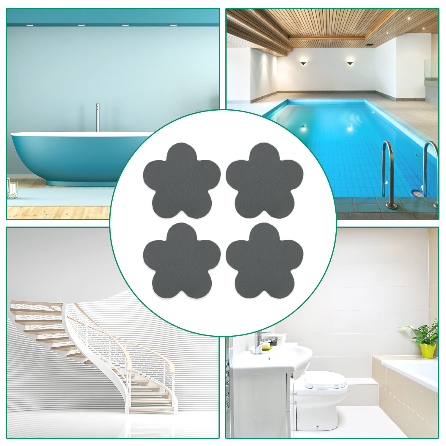 Pegatinas antideslizantes para bañera, 28 unidades, calcomanías antideslizantes para ducha, bañera, baño, escaleras, flores, color gris