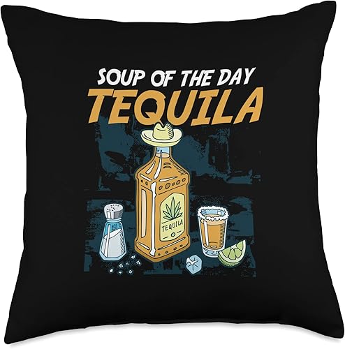 Miniatura 1 de Enjoying A Strong Alcoholic Drink Made In Mexico Soup of The Day Strong Alcohol Tequila Throw Pillow, 18x18, Multicolor