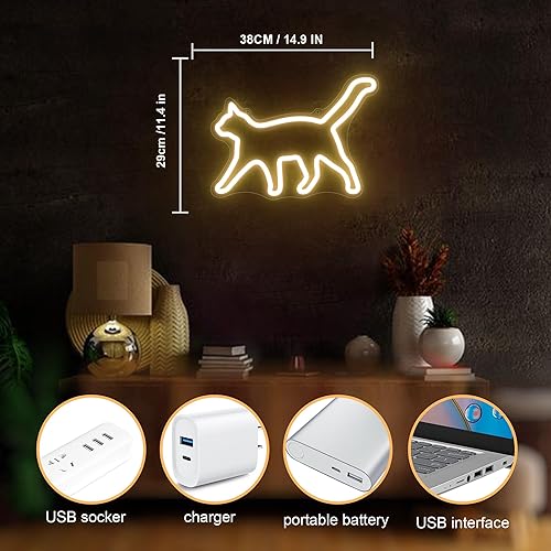 Miniatura 6 de Letrero de neón de gato, lámpara de gato, decoración de pared regulable para fiesta de cumpleaños para el hogar, patio, jardín, bares, restaurantes,
