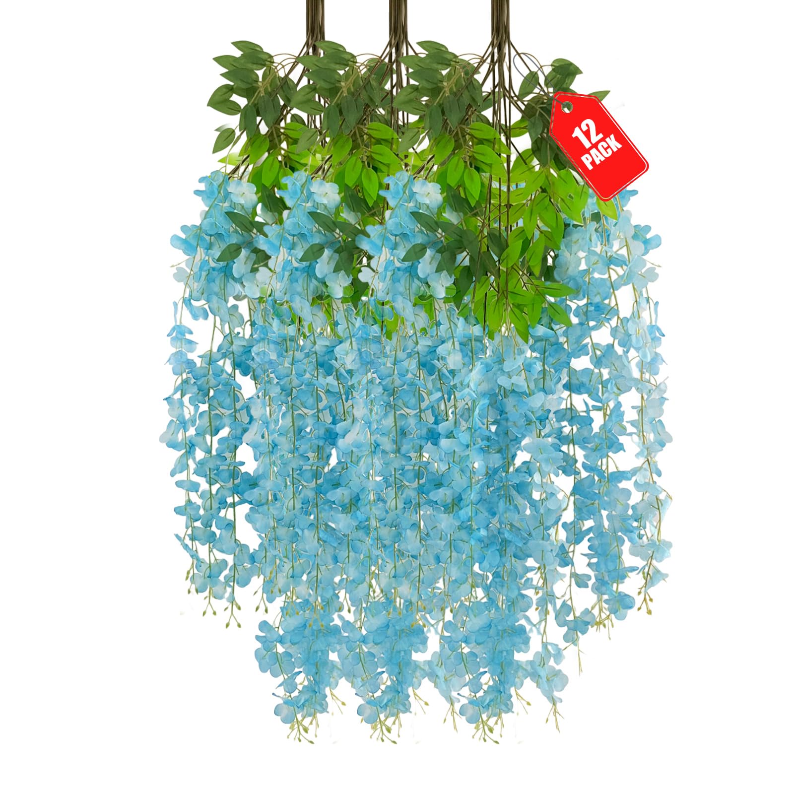 ZEBMOON 12 Pack Wisteria Hanging Flowers, 3.44 Ft Fake Hanging Flowers, Artificial Wisteria Garland Vines for Wedding Room Backdrop Outdoor Patio