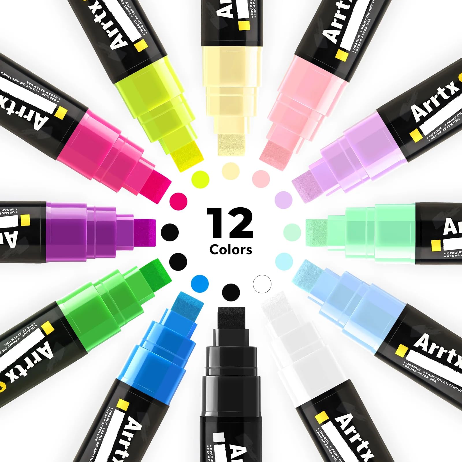 Arrtx 12 Pack Acrylic Marker Pens Chisel Tip 10mm Wide Marking Waterproof Quick Dry Stain Resistant for Cardboard, Plastic, Wood, Metal, Glass 2