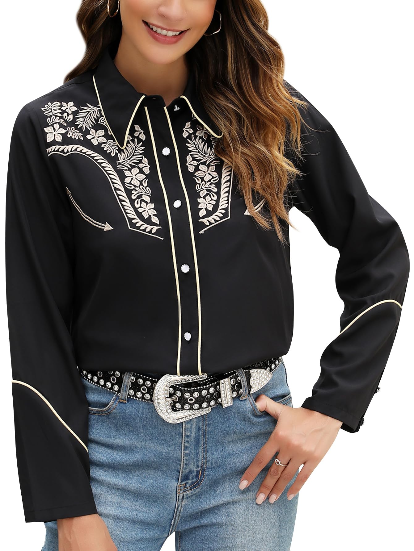 Western Embroidered Floral Women's Cowgirl Shirt
