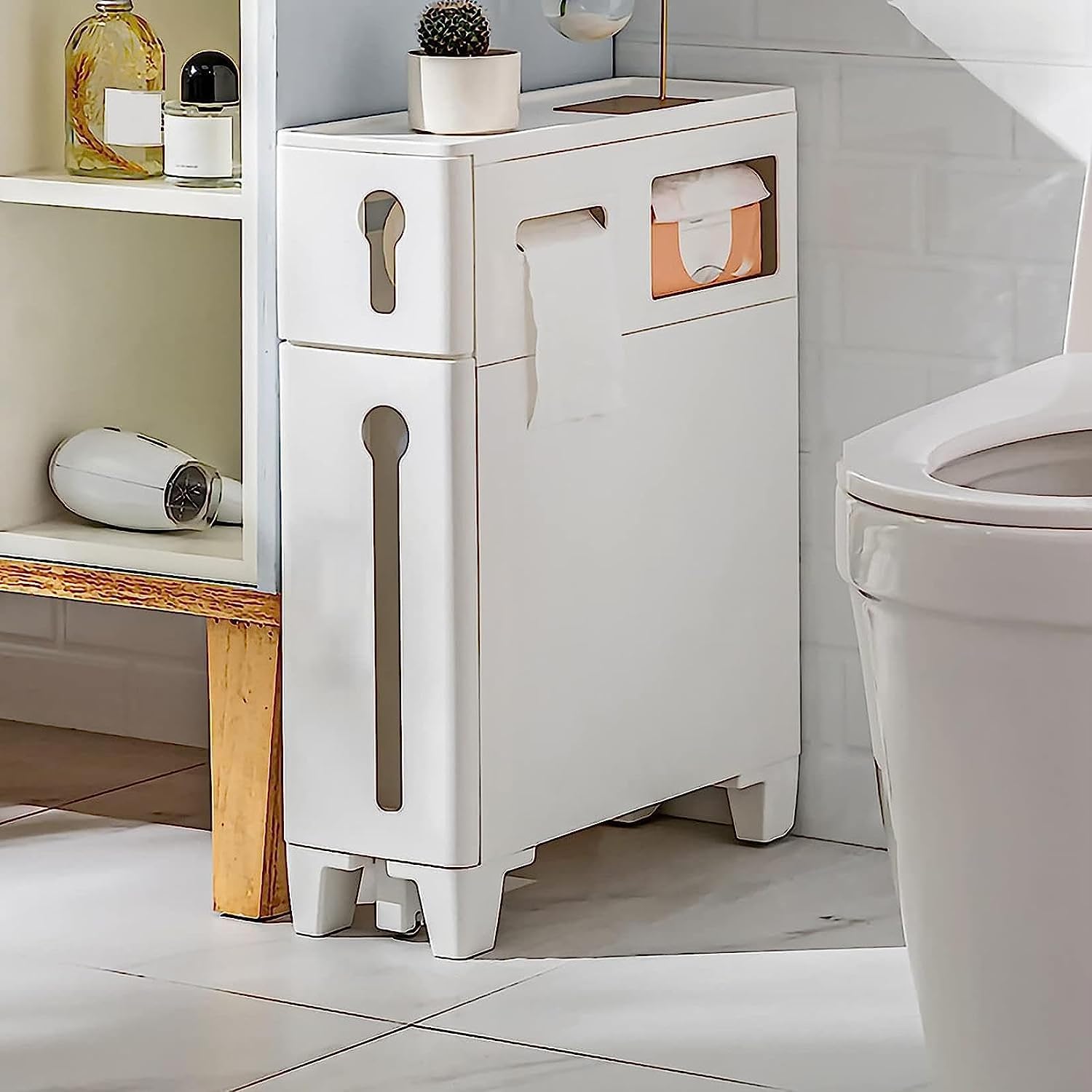 SoBuy Colonne De Rangement Pour Salle De Bain 3 Niveaux Avec Distributeur à Papier, Porte-Brosse