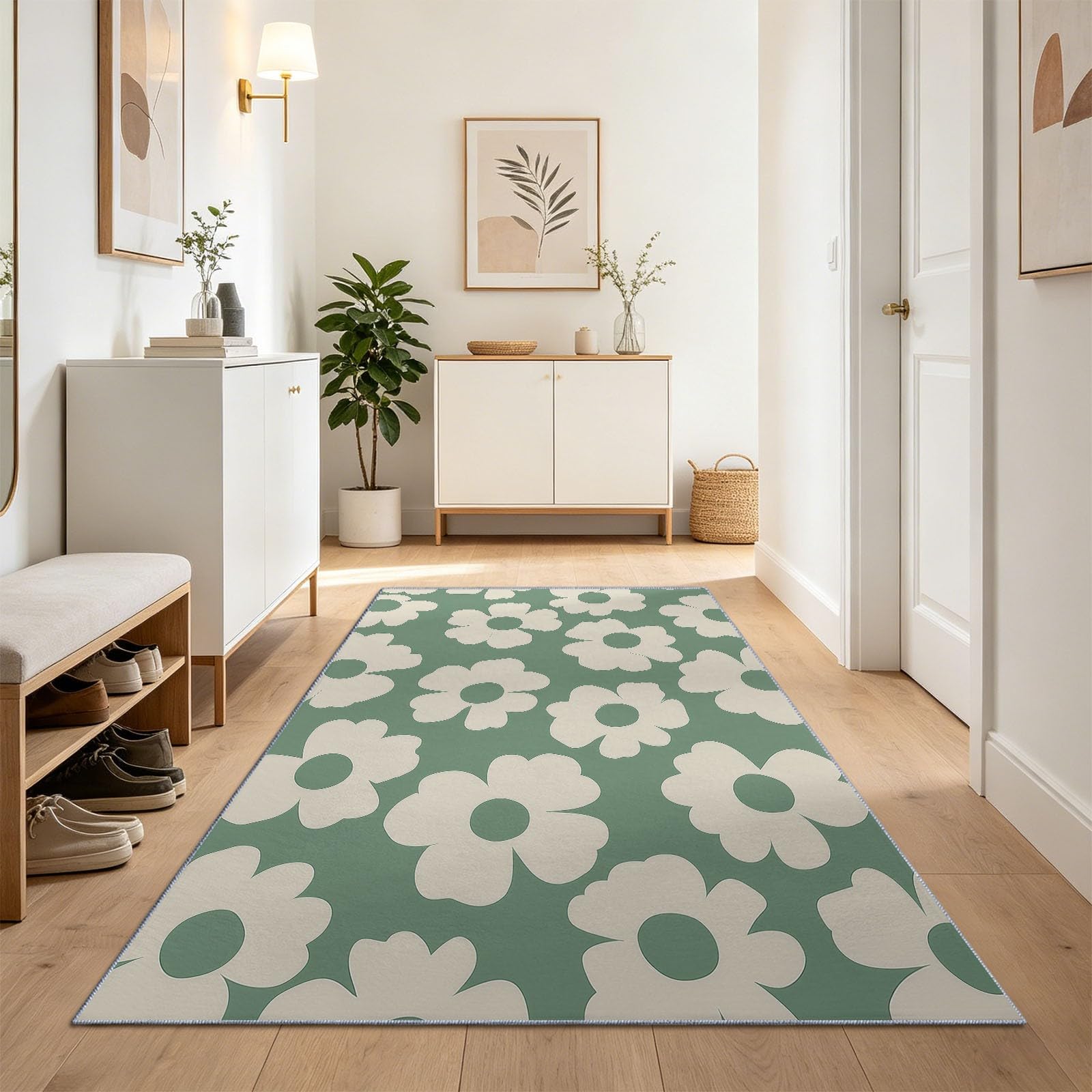 Tapis pour chambre lavable en machine à poils courts doux vert