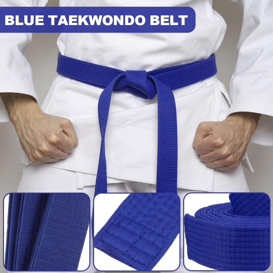 Ceinture de Taekwondo 240 cm, Bleue, Taille Unique, Pour Adultes et Enfants, Niveau 4, Pour Arts Martiaux