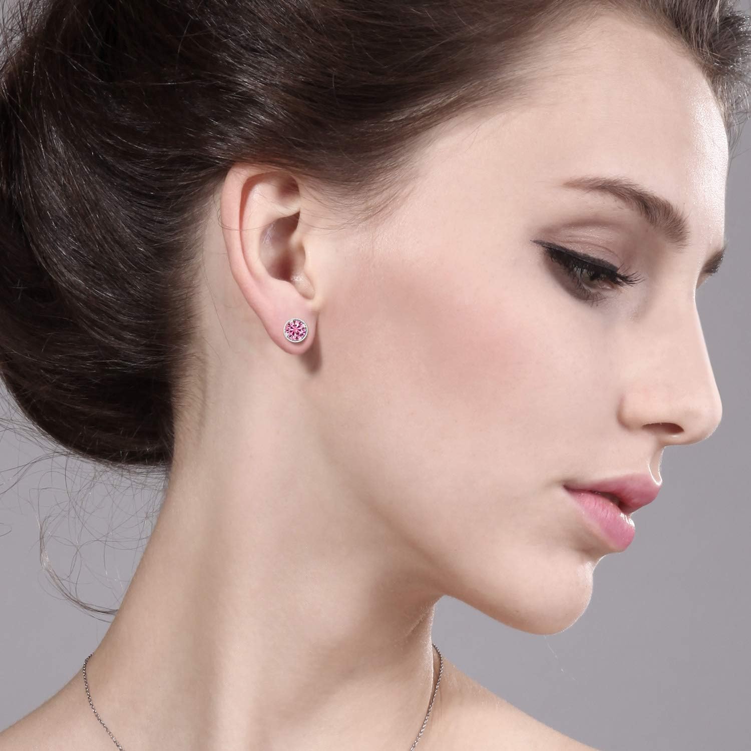 Gem Stone King 14K White Gold Pink Moissanite Stud Earrings For Women Men (2.00 Cttw, Round 6.5MM) - Image 4
