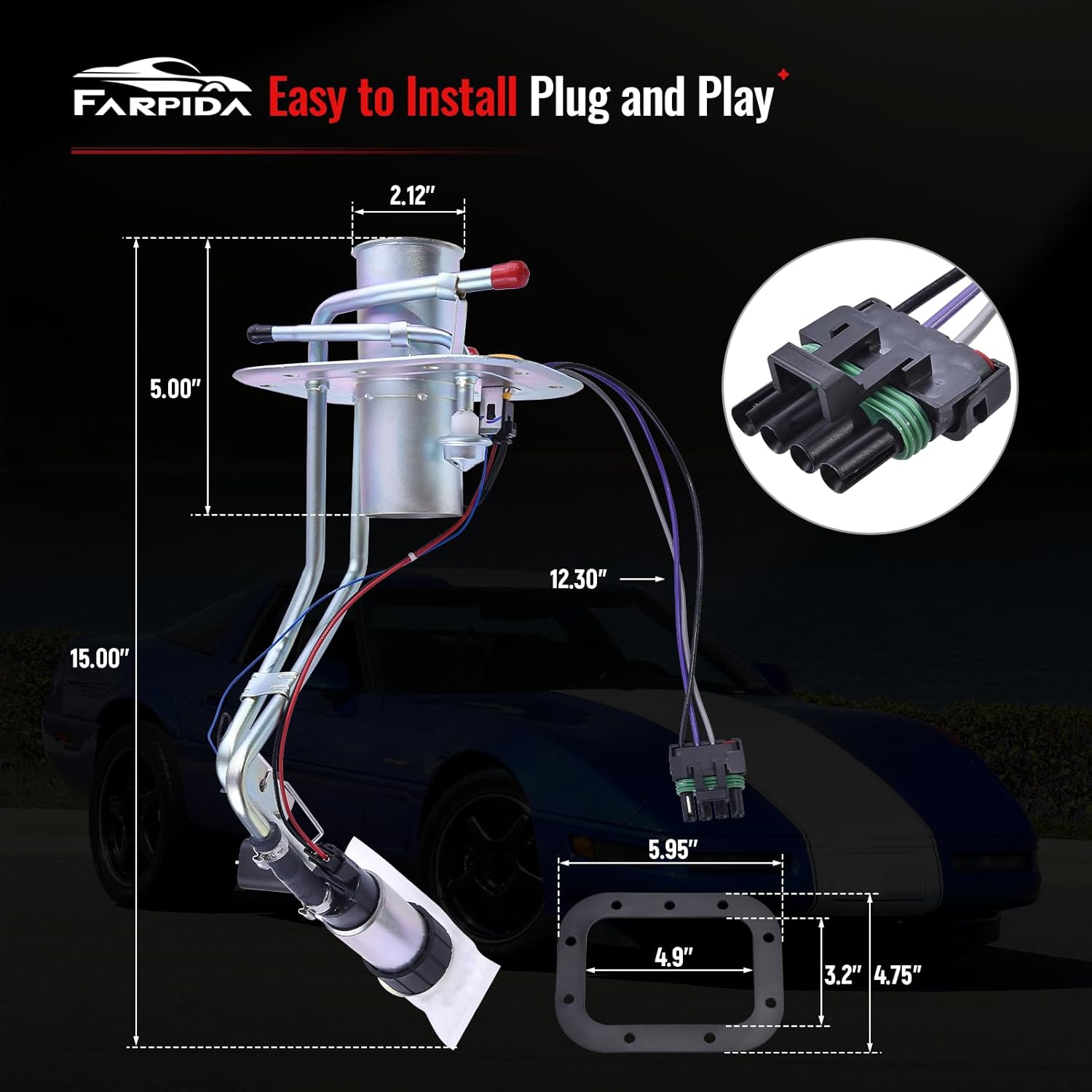 HP10031 25027510 Fuel Pump Assembly fit for Chevy Corvette 5.7L 1989 1990 1991 1992 1993 1994 1995 1996 Replace 19179534, 25116881, E16008, P74074, RE0381P
