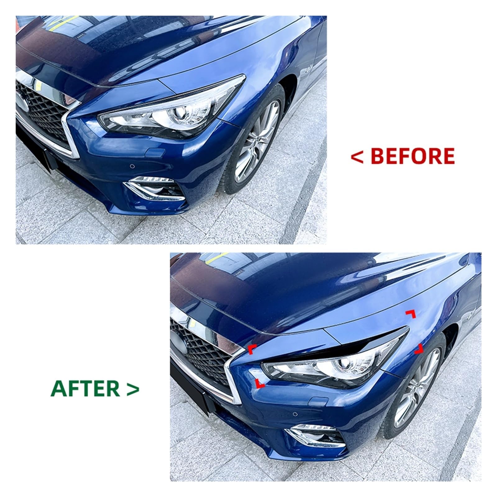 Naklejka na przedni reflektor, 2 sztuki, osłona lampy, powieka, brwi, Compatible With Infiniti, Q50 2014-2023(Gloss Black)